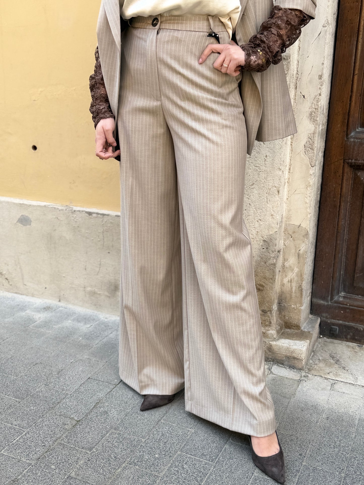 HAVEONE Pantalone gessato moro