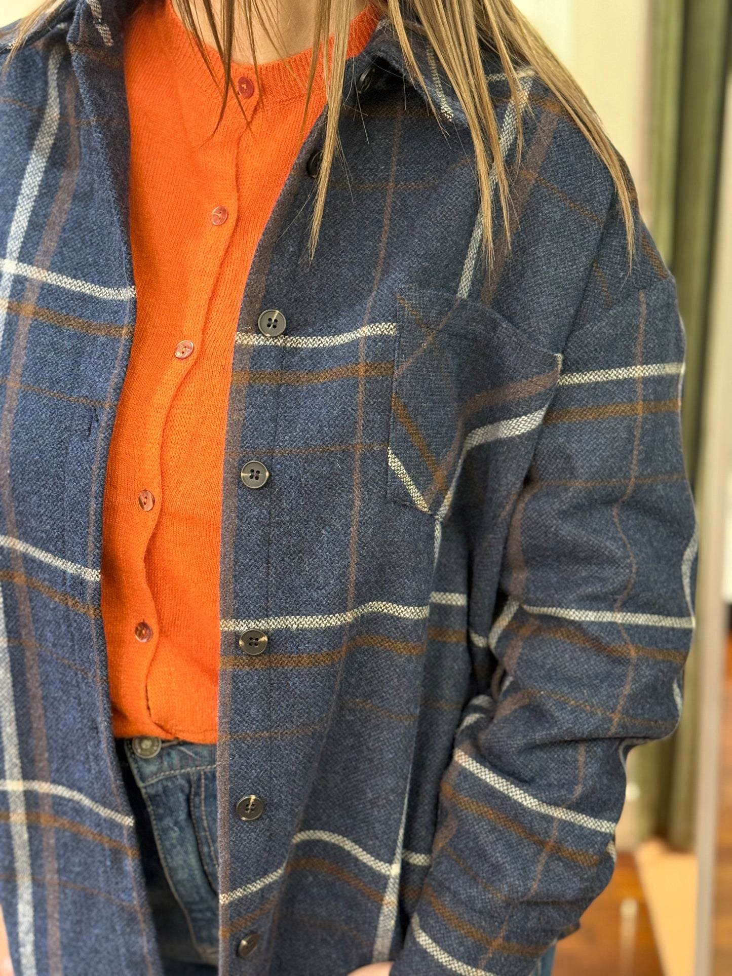 Tensione In Camicia check misto lana BLU