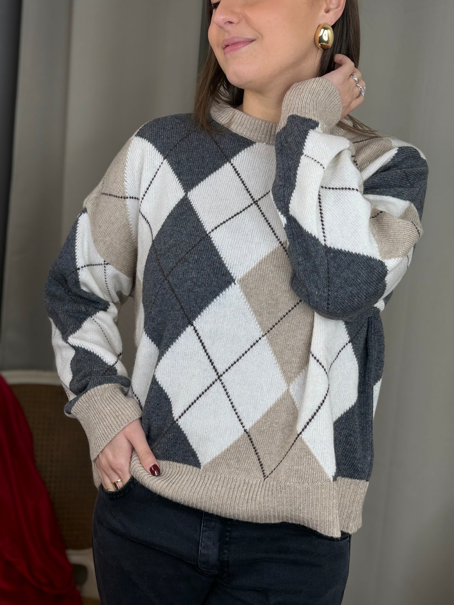 Tensione In maglia paricollo rombi CASHA/PANNA/ANTRACITE