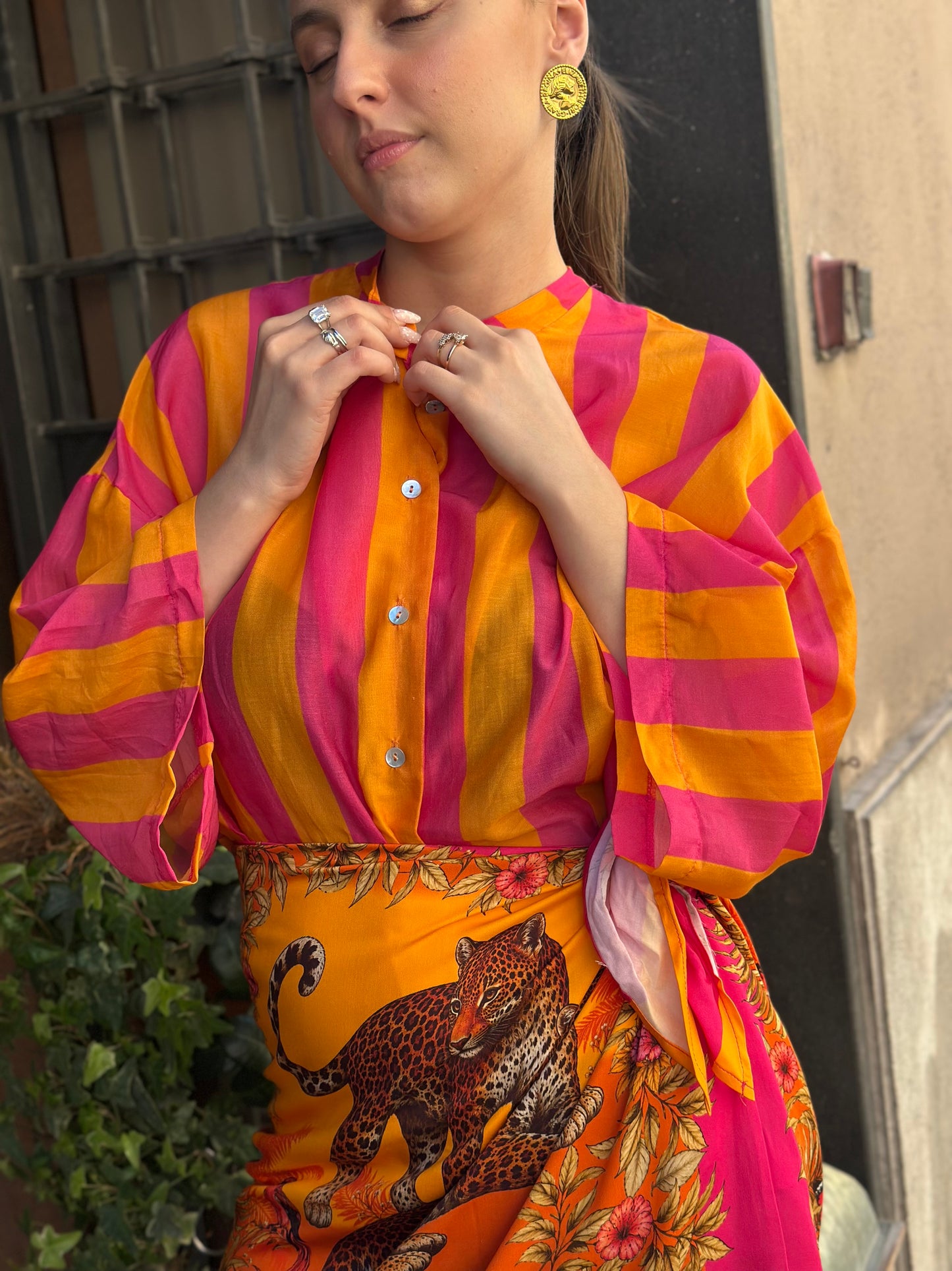 Tensione in Camicia a righe Arancio/Fuxia