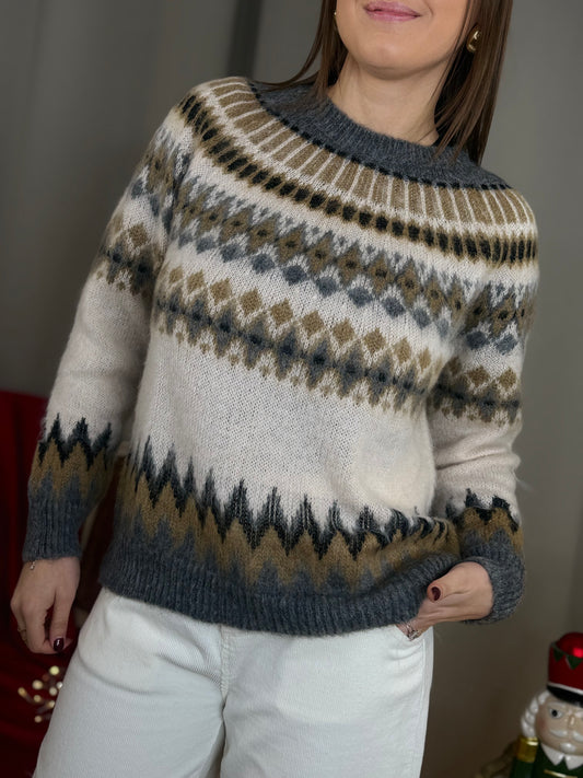 Tensione In maglia in mohair jacquard GRIGIO/BURRO/ECRU