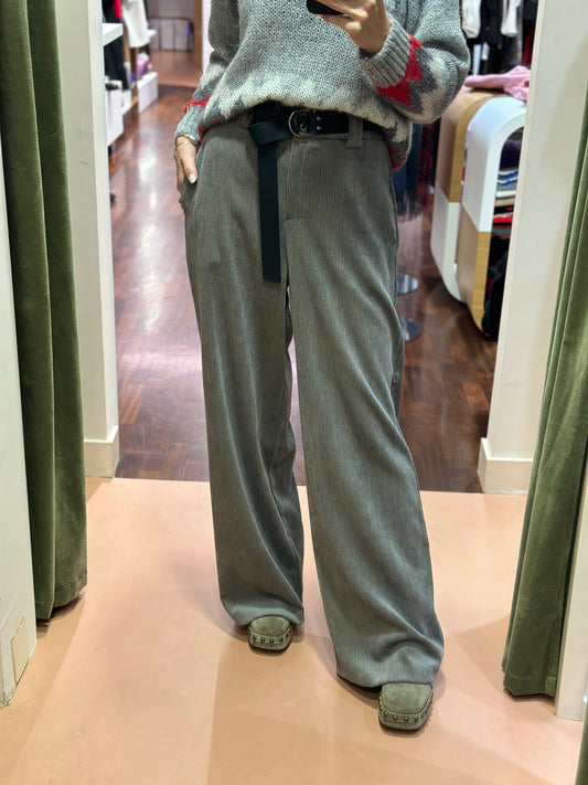 Tensione in- Pantalone a palazzo in velluto con cinta