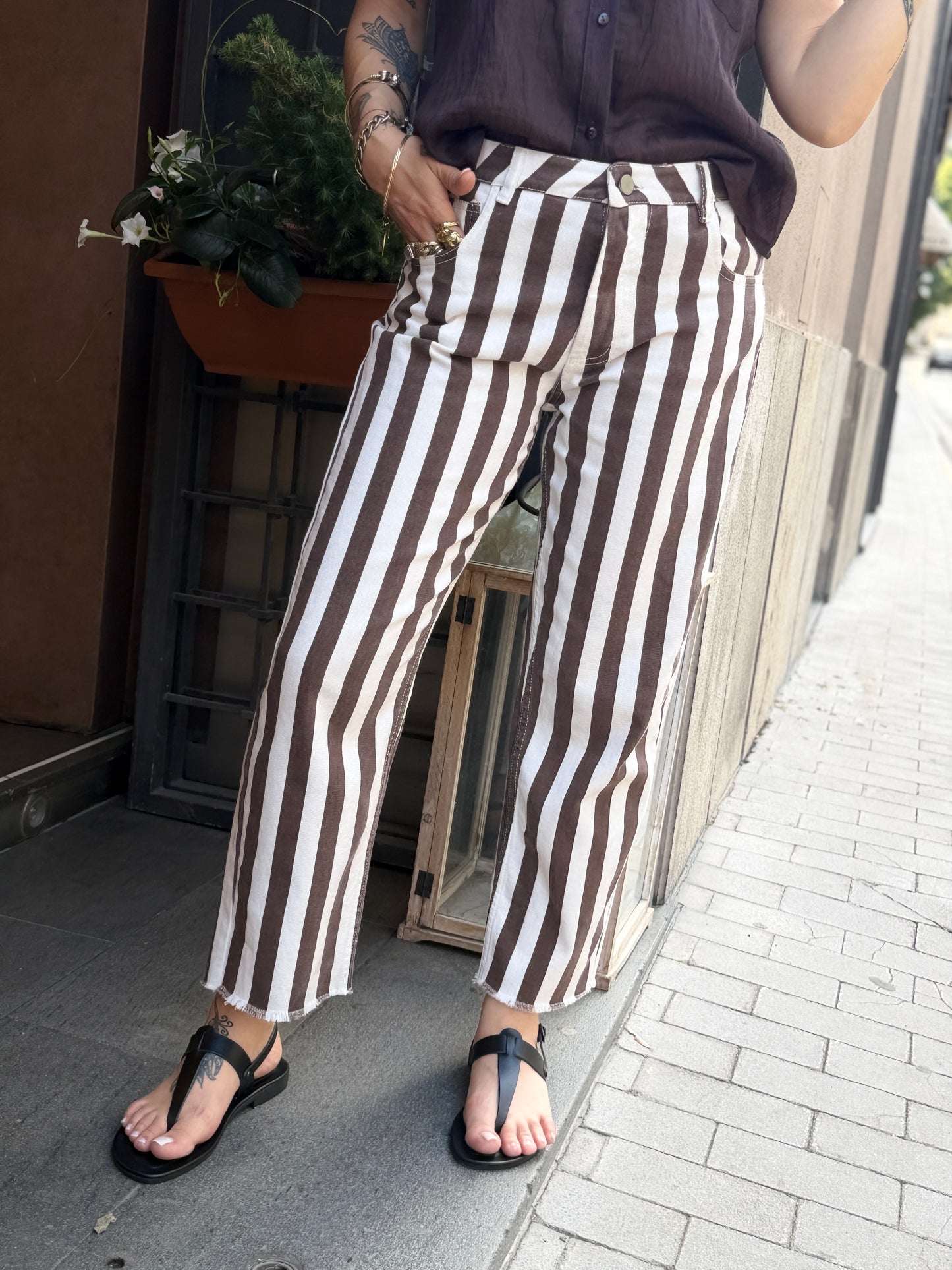 Tensione in Jeans a righe bianco/moro