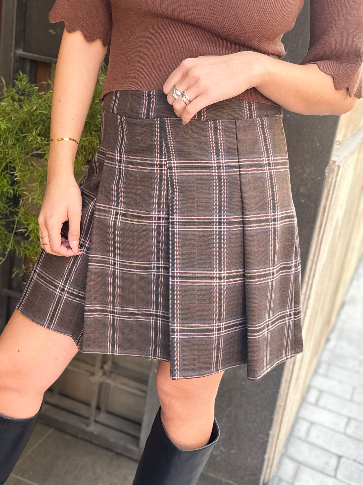 Mini gonna a pieghe stampa TARTAN MORO