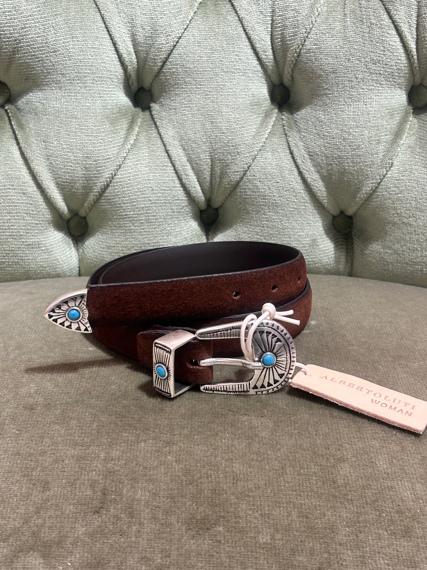 Alberto luti Cintura in suede con fibbia perla turchese