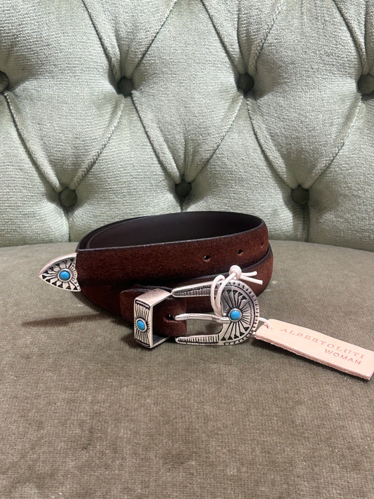 Alberto luti Cintura in suede con fibbia perla turchese