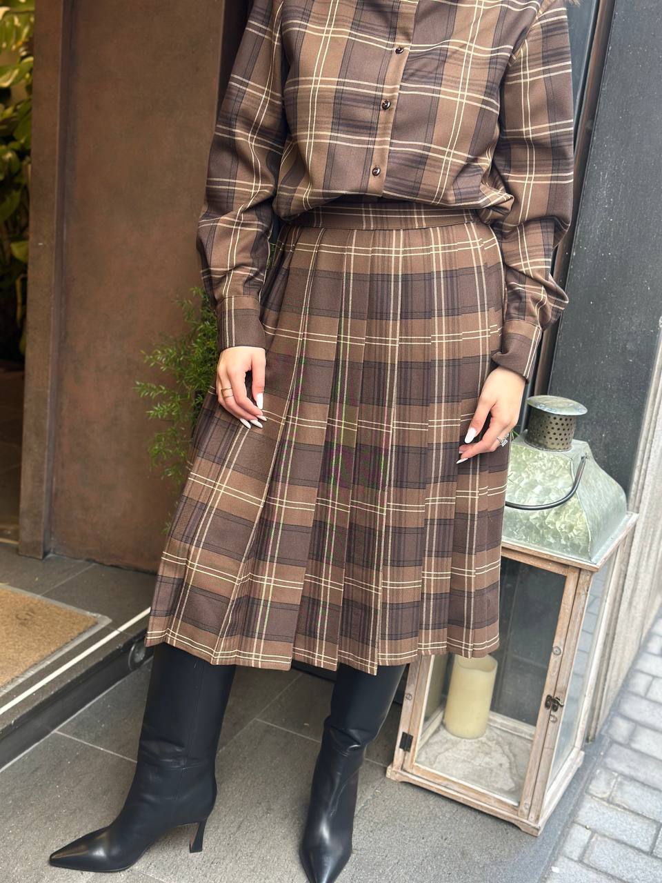 Tansione In Gonna check a pieghe MARRONE