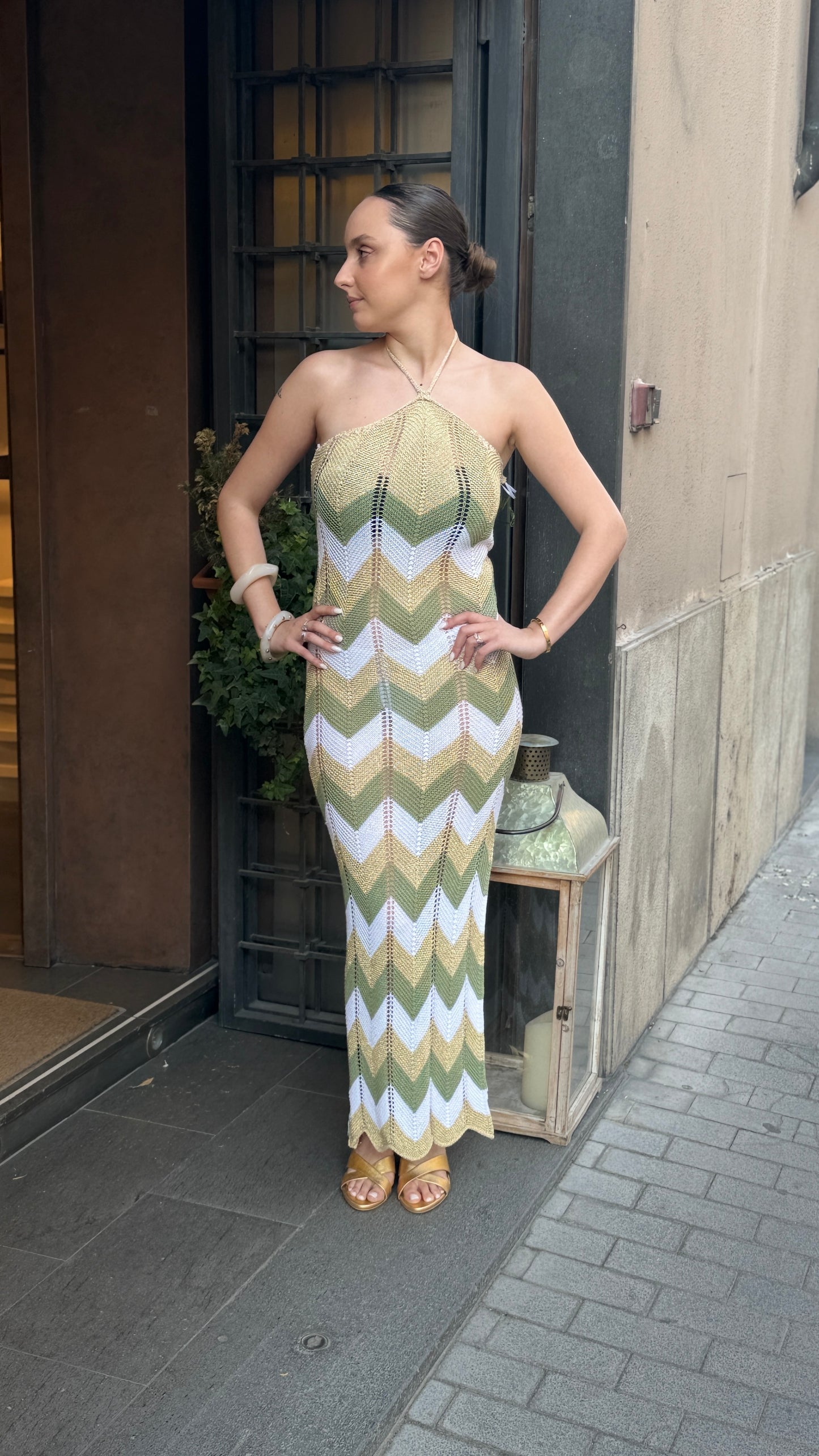 Abito ESSENTIAL in lurex blu/oro verde/ oro