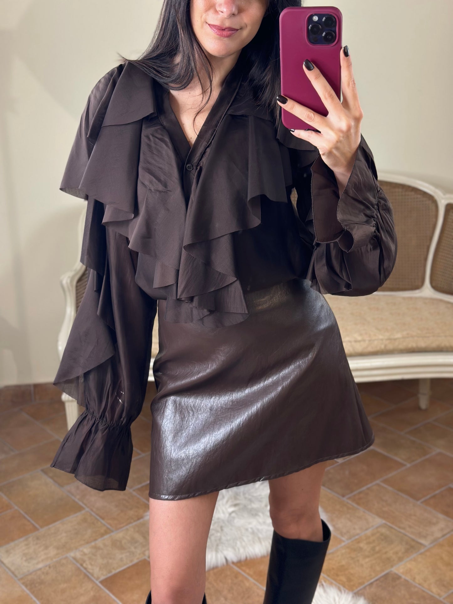 Mini gonna in vinile CIOCCOLATO