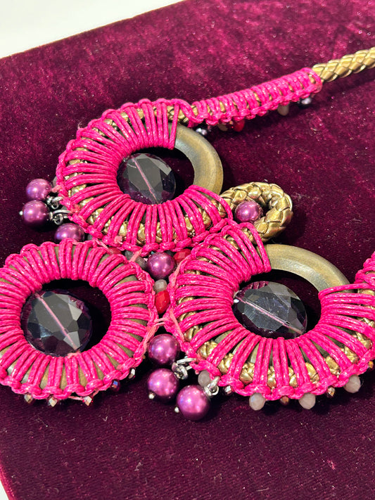 Sodini collana fucsia con pietre e perle