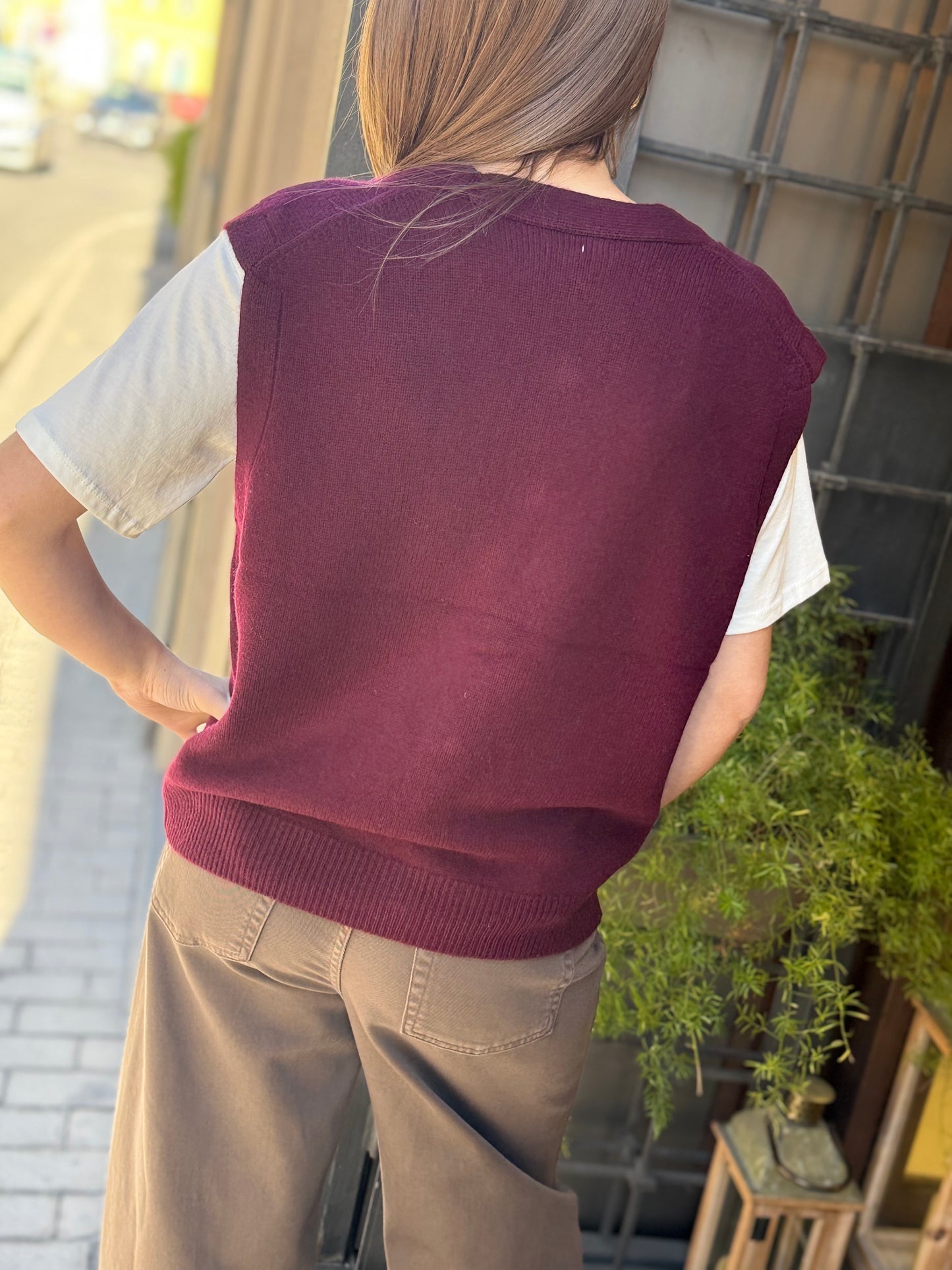 Gilet CELINE bottoni gioiello scollo a V BORDEAUX