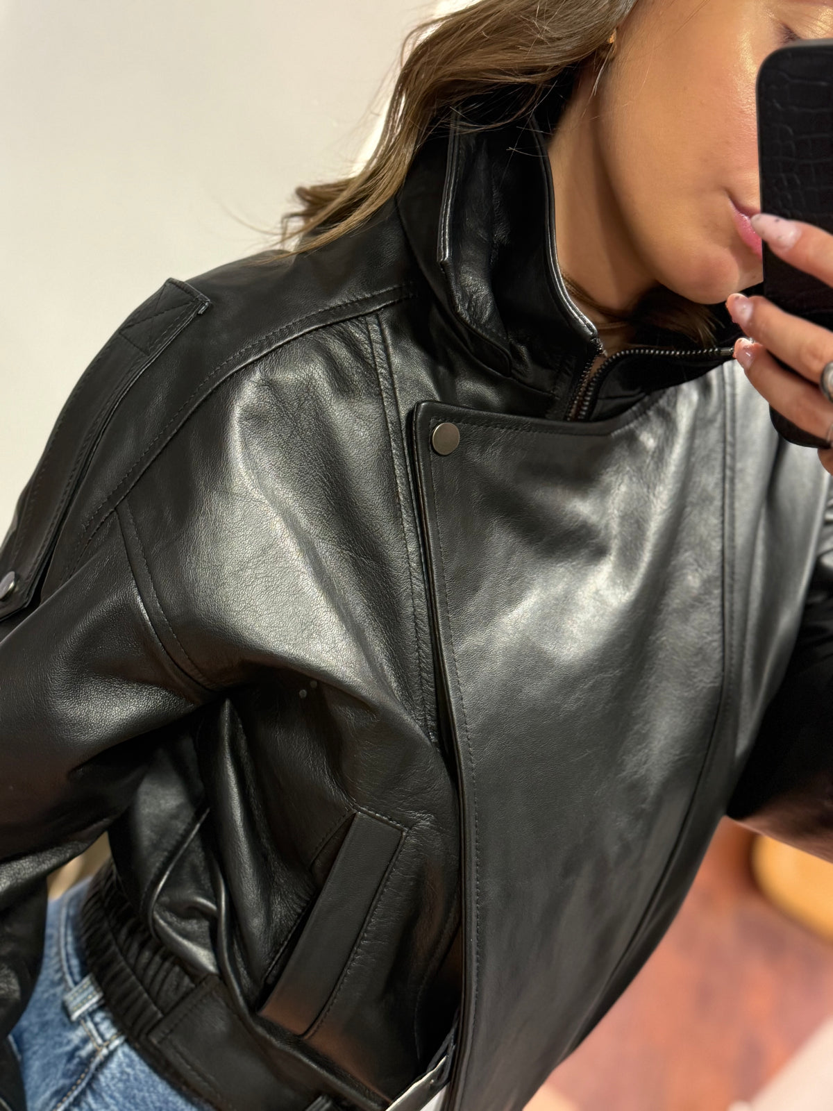 Biker in vera pelle NERO