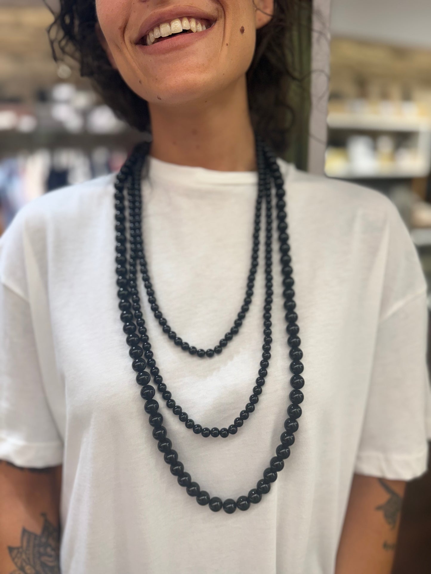 Collana/Cintura in oro e perle NERE ciondolo CUORE