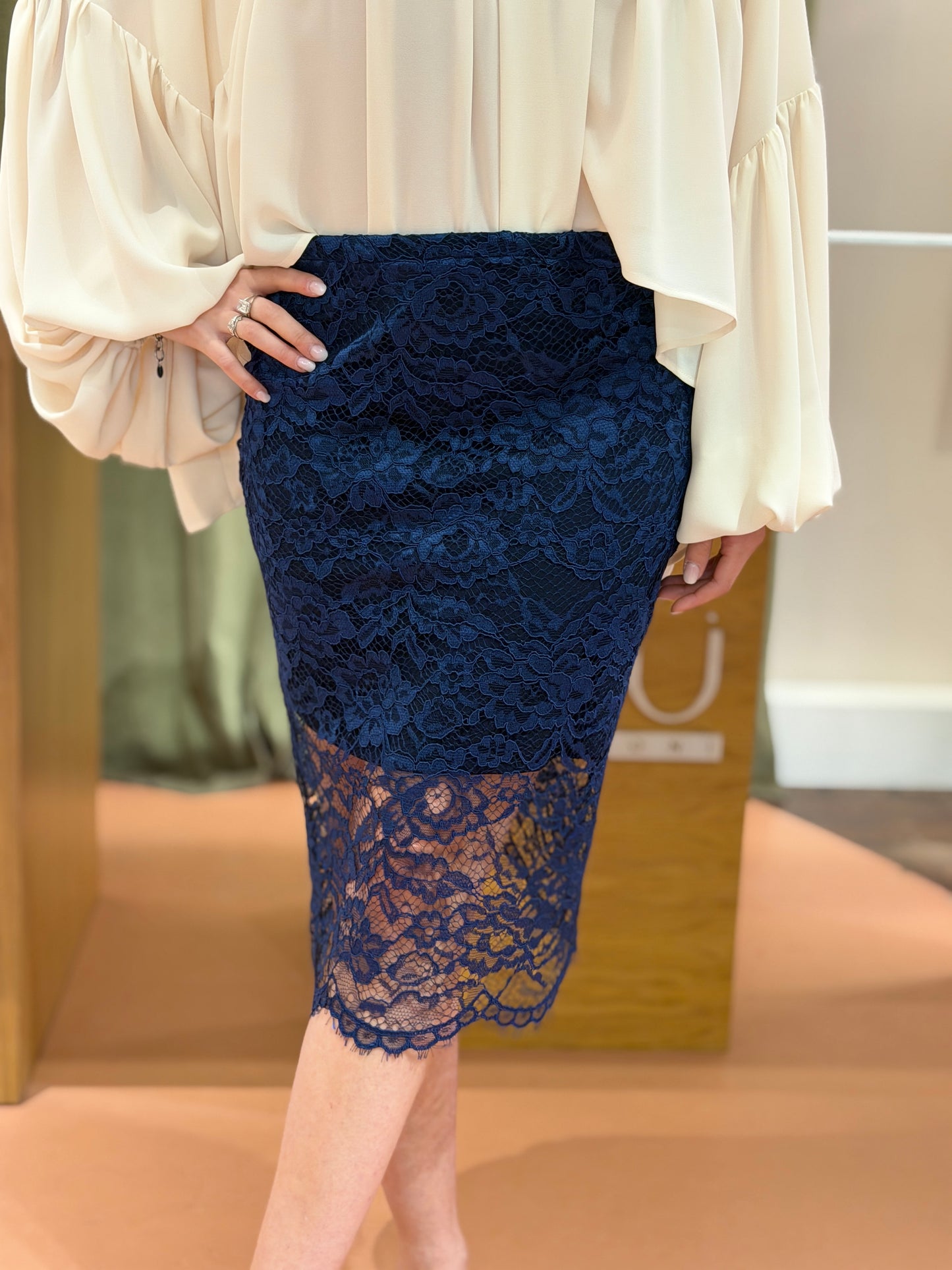 Tensione in Longuette in pizzo Blu