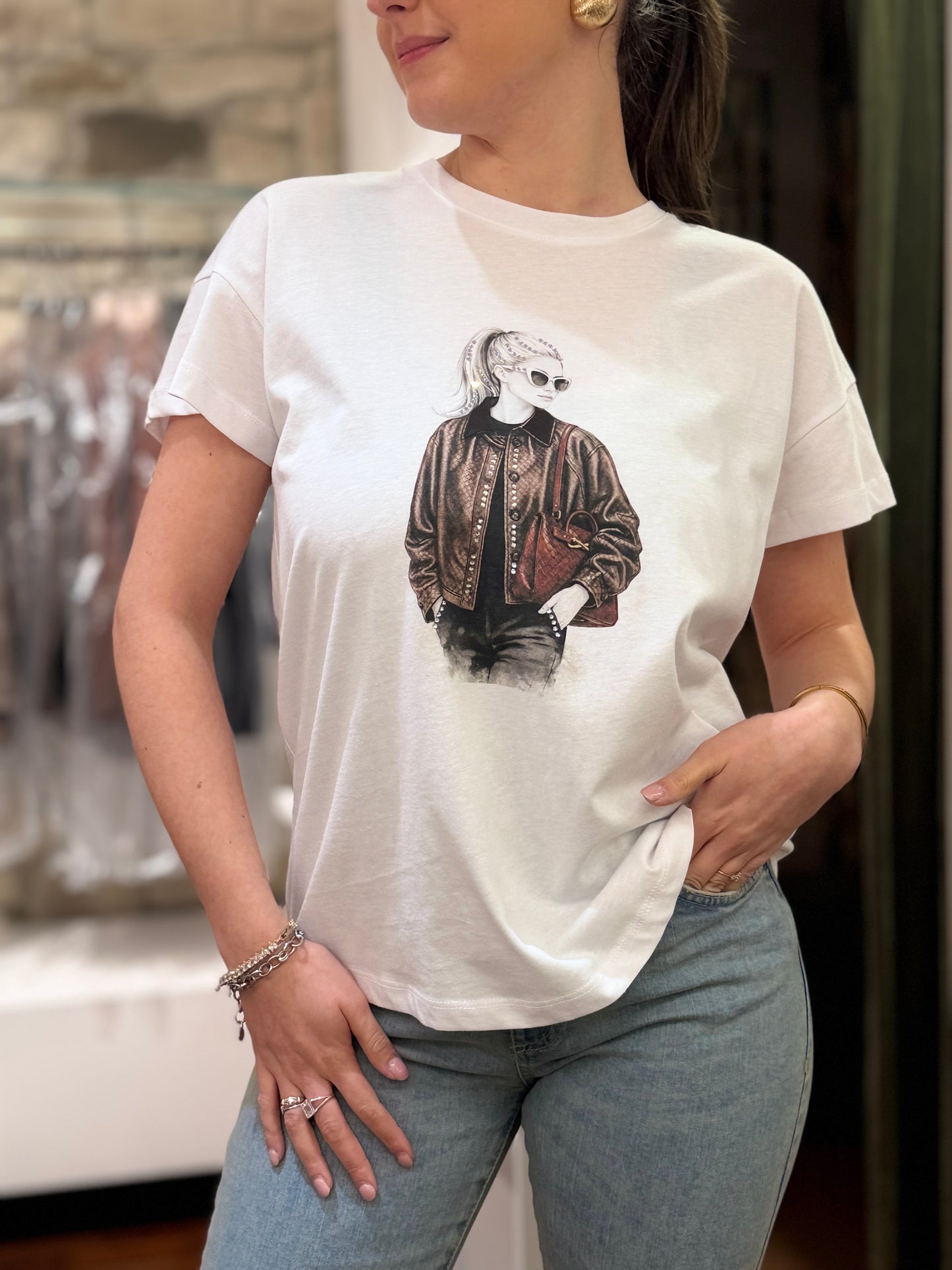 Tensione in t-shirt woman Classic BIANCA/MORO/ BURGUNDY