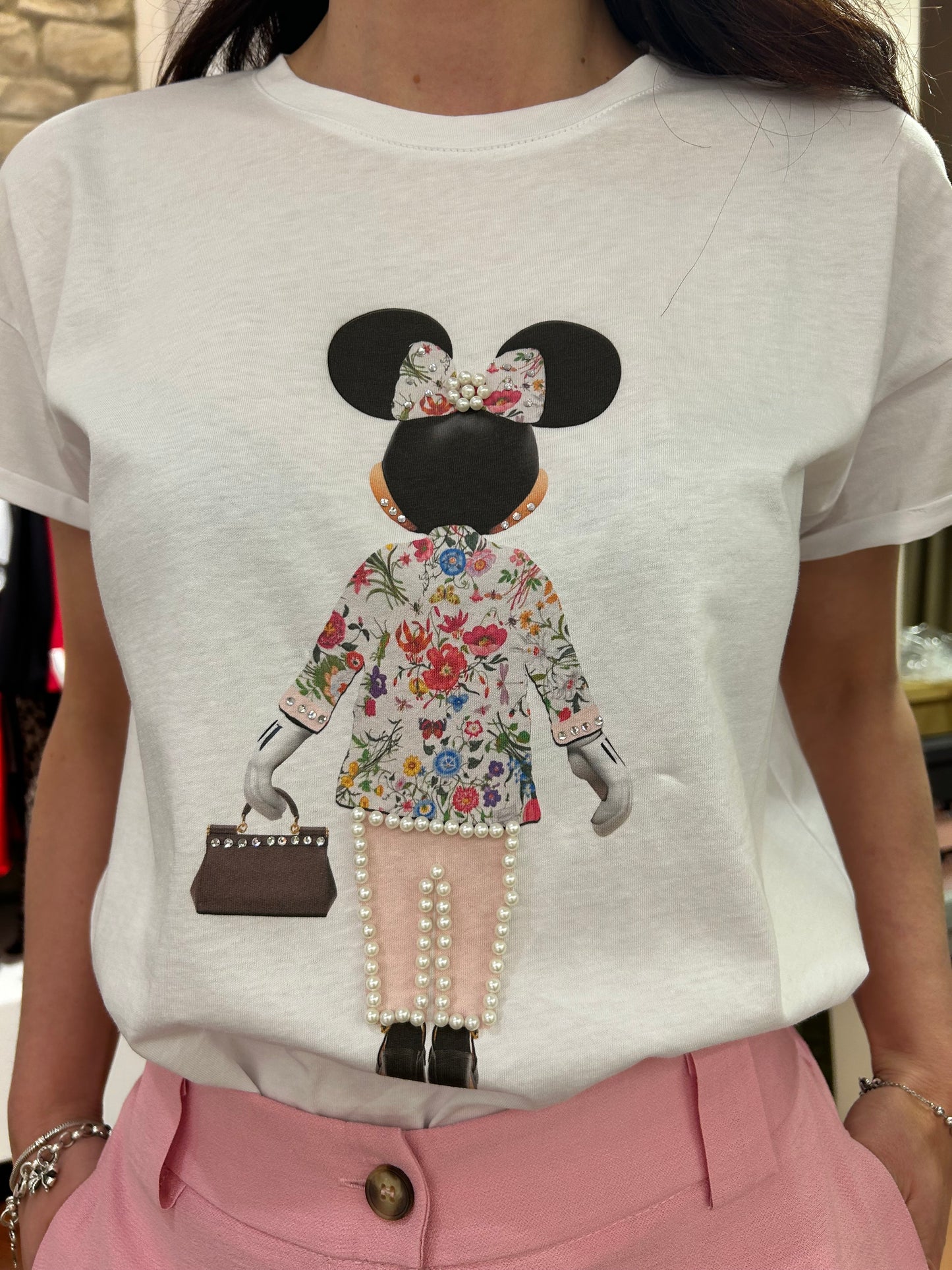 Tensione in-T-shirt Minnie con perle