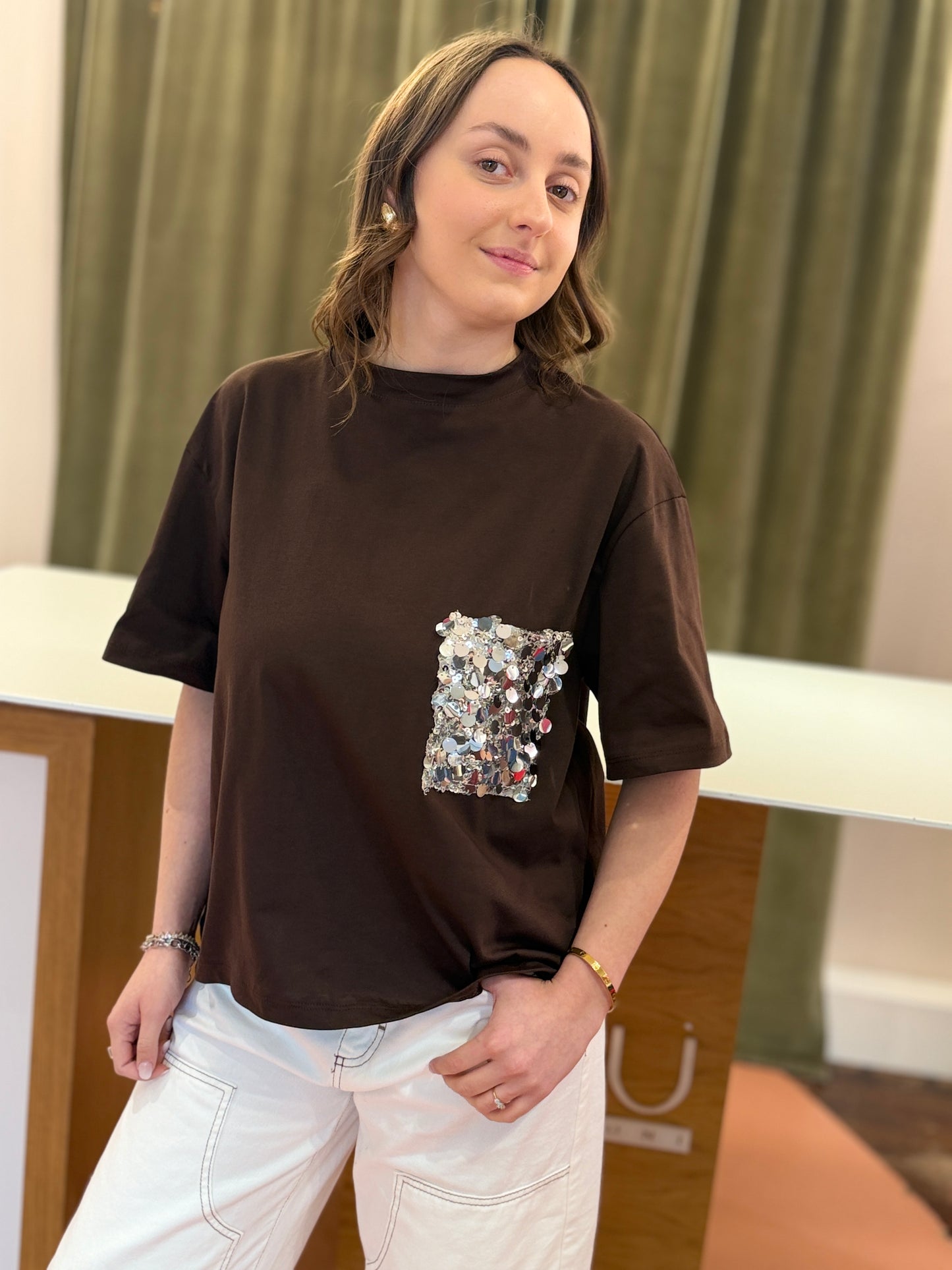 Tensione in T-shirt taschino paillettes Moro