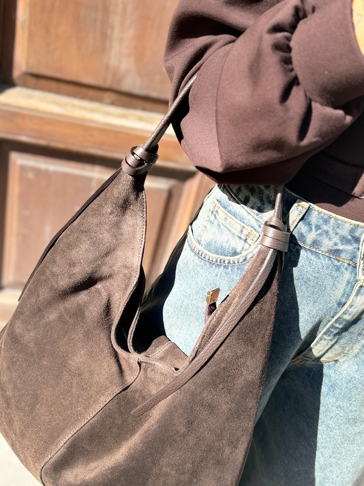 Borsa/sacca in camoscio MORO/MILITARE/BORDEAUX