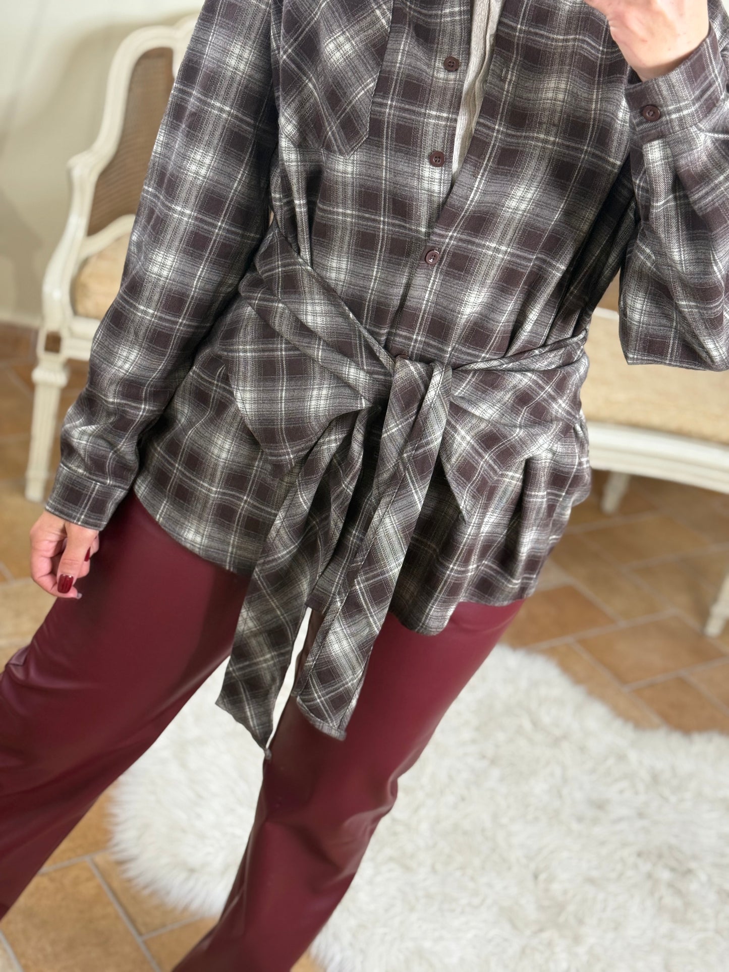 Camicia NINA quadri con fusciacca MORO/PANNA