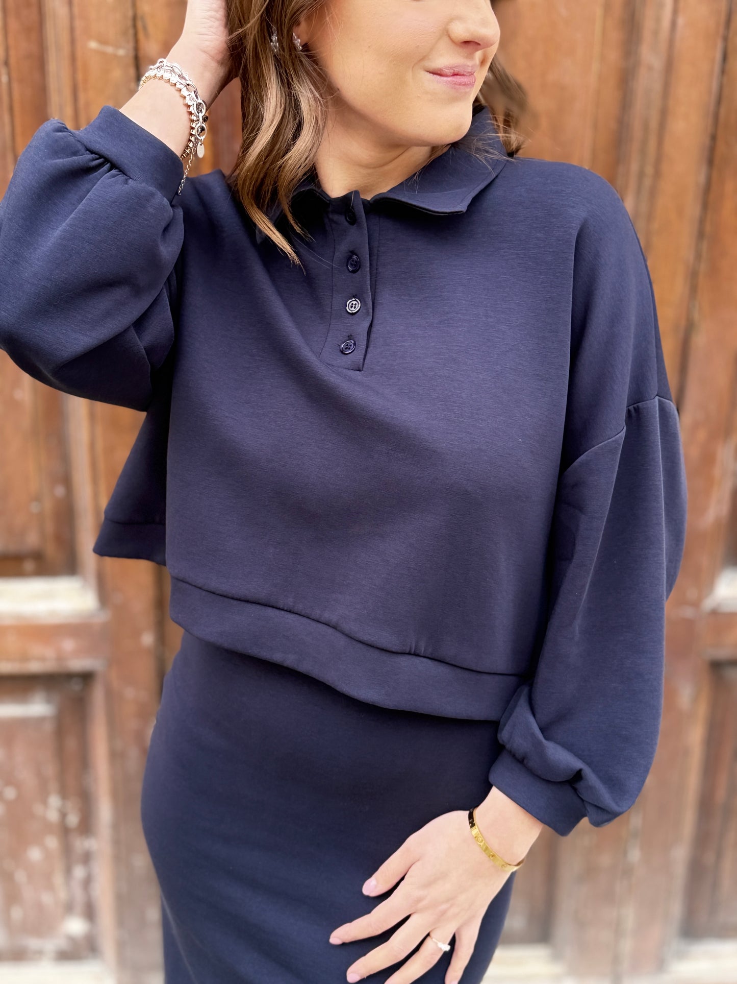 Felpa con collo a polo Blu