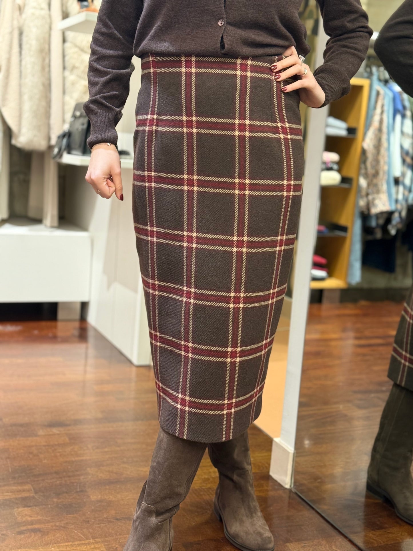 Tensione In Gonna lunguette check MORO/BORDEAUX