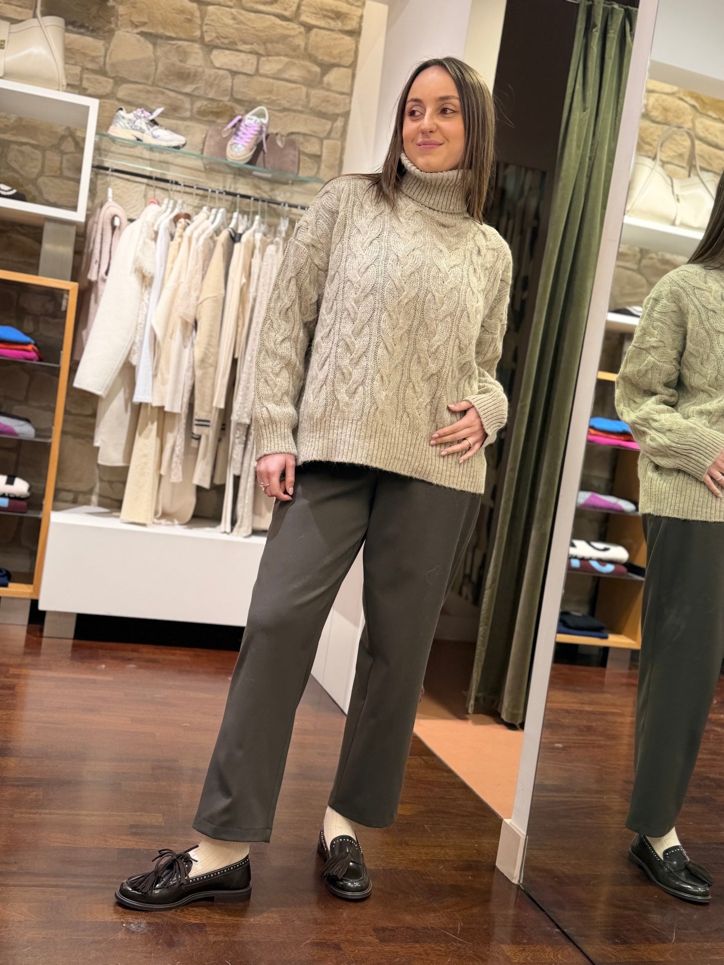 Tensione In Maglia collo alto con trecce in alpaca BEIGE