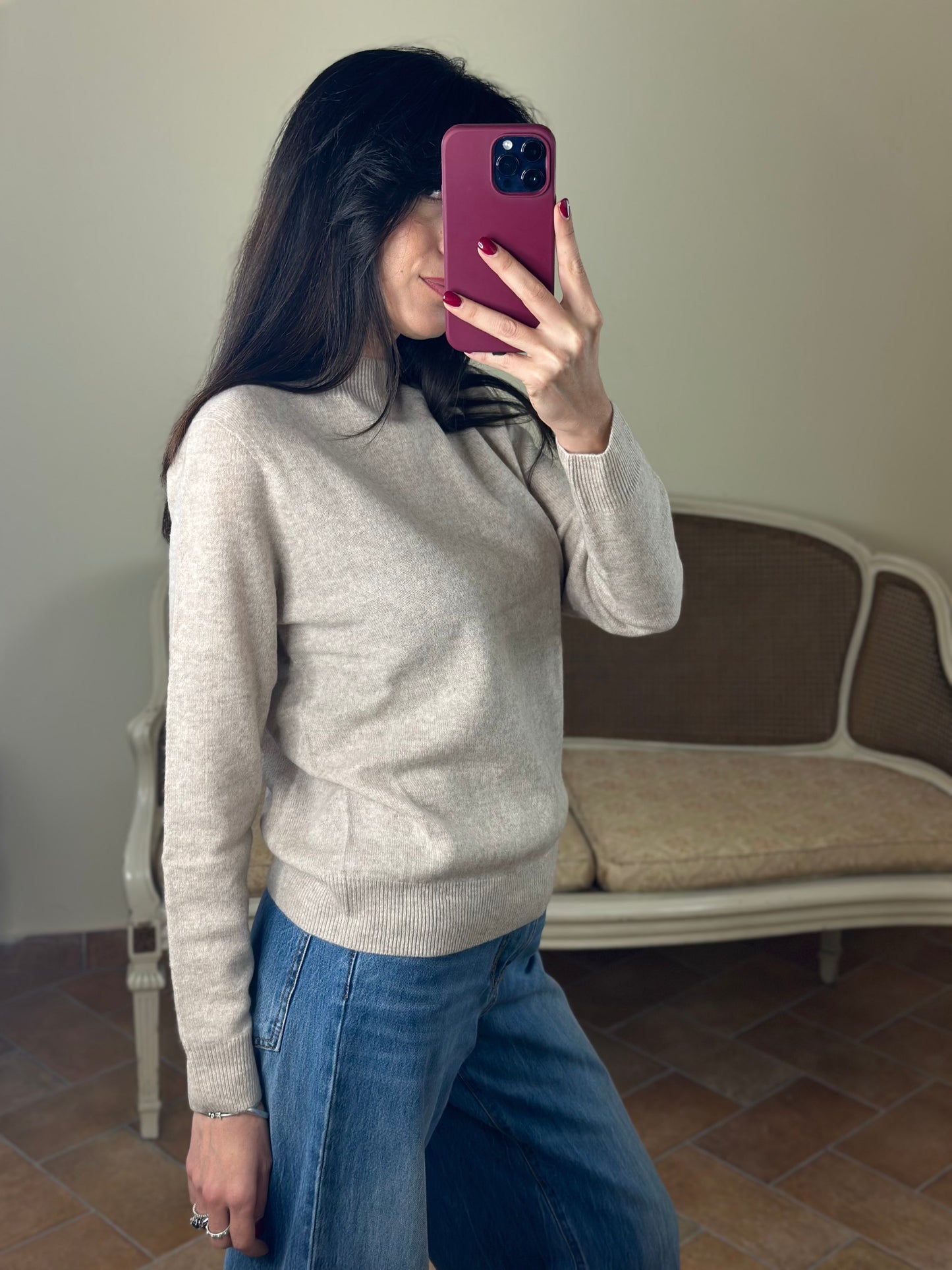 Maglia ANNA mezzo collo misto cachemire BEIGE