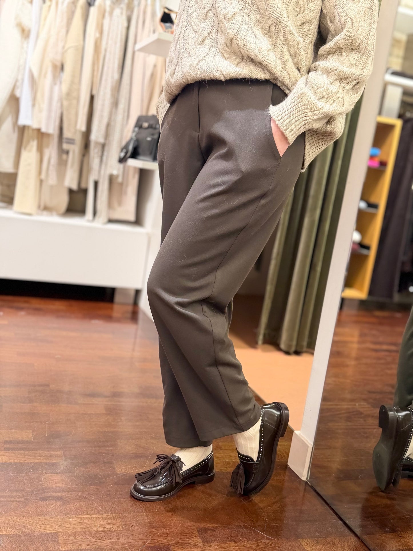 Tensione In Pantalone carrot flanella CIOCCOLATO