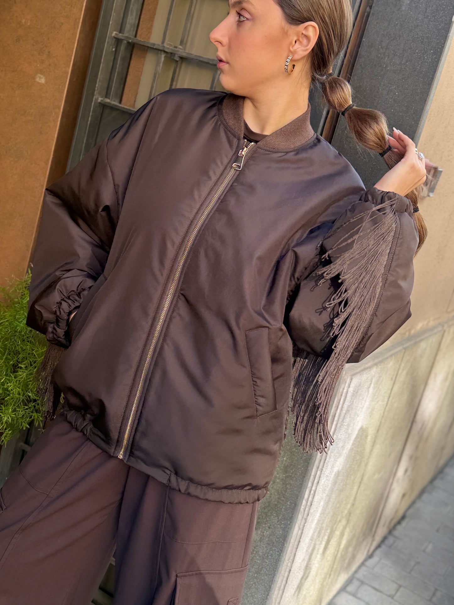 Tensione In Bomber con frange MORO