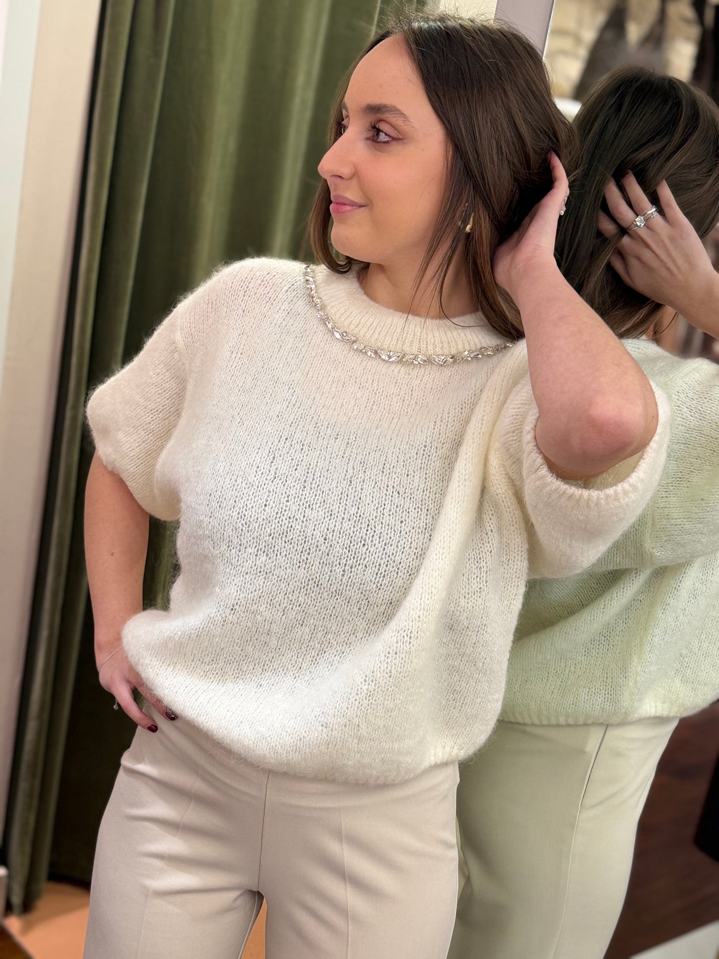 Maglia con girocollo cristalli PANNA