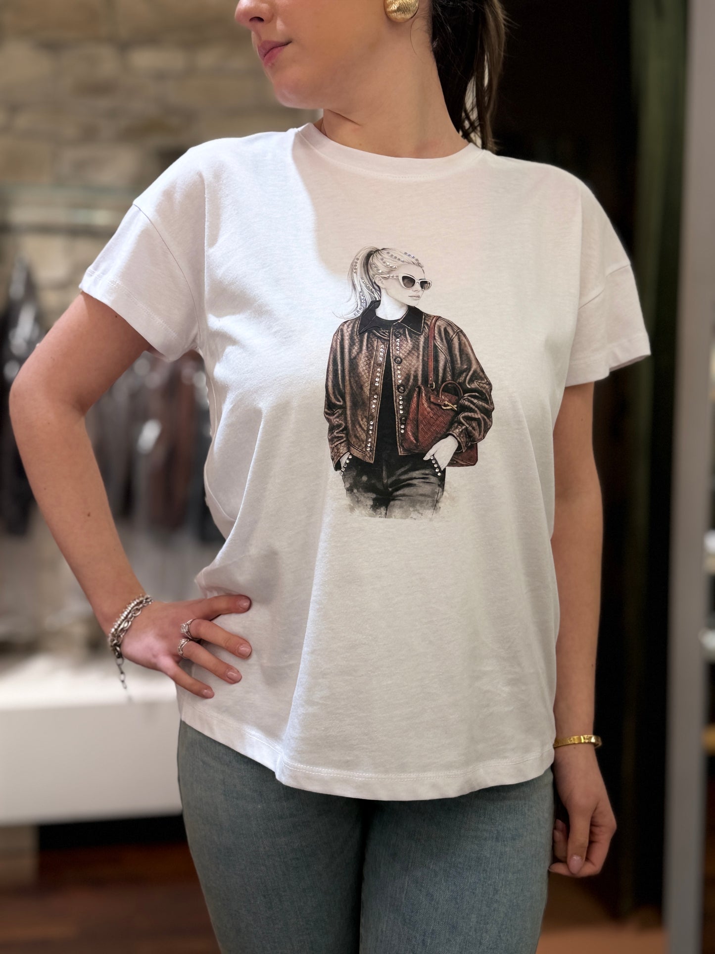 Tensione in t-shirt woman Classic BIANCA/MORO/ BURGUNDY