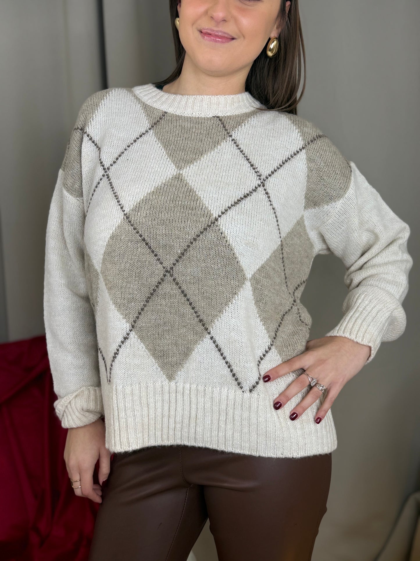 Tensione In maglia in lana rombi BURRO/BEIGE/MORO