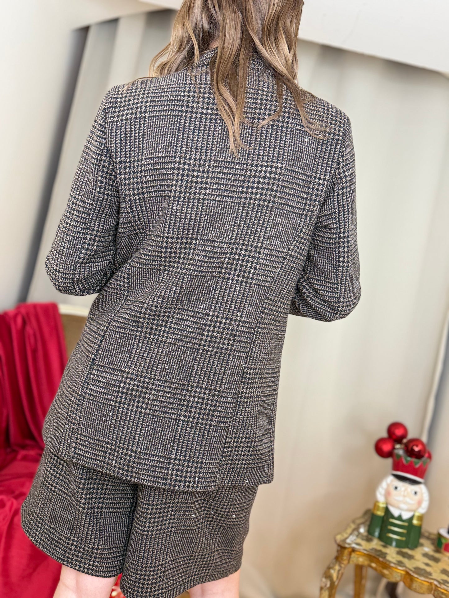 Giacca Pied de poule MORO/NERO con micro paillettes