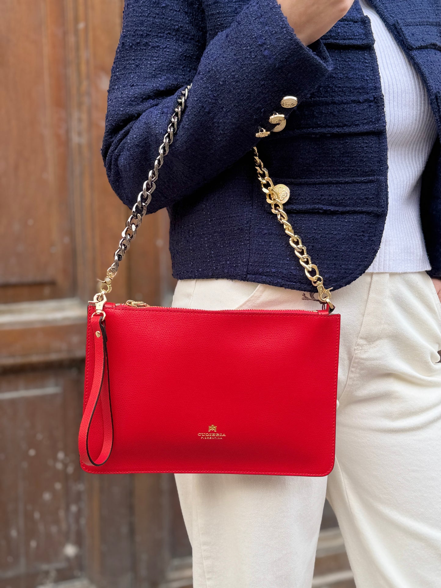 Cuoieria Fiorentina ALICE Pochette media con bracciale TOMATO