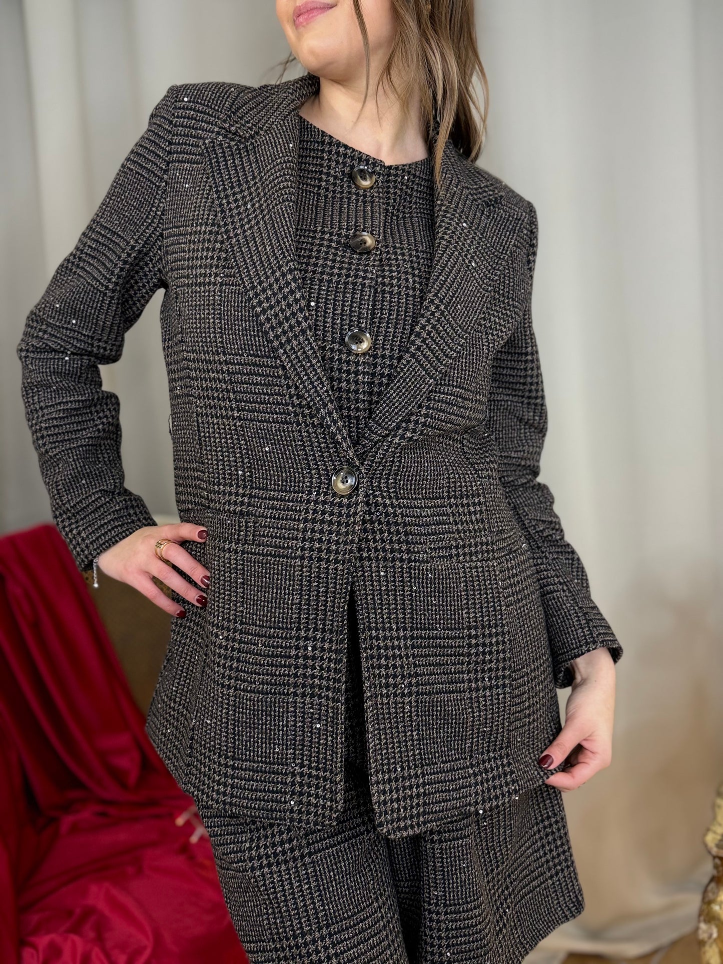 Giacca Pied de poule MORO/NERO con micro paillettes