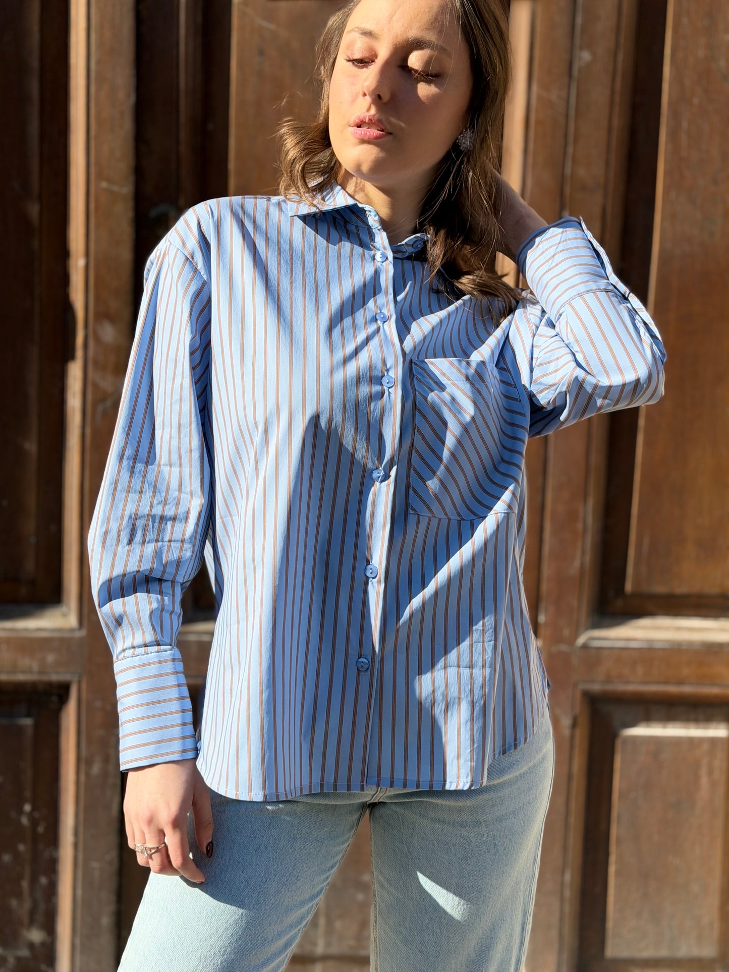 Haveone Camicia a righe CELESTE/TABACCO