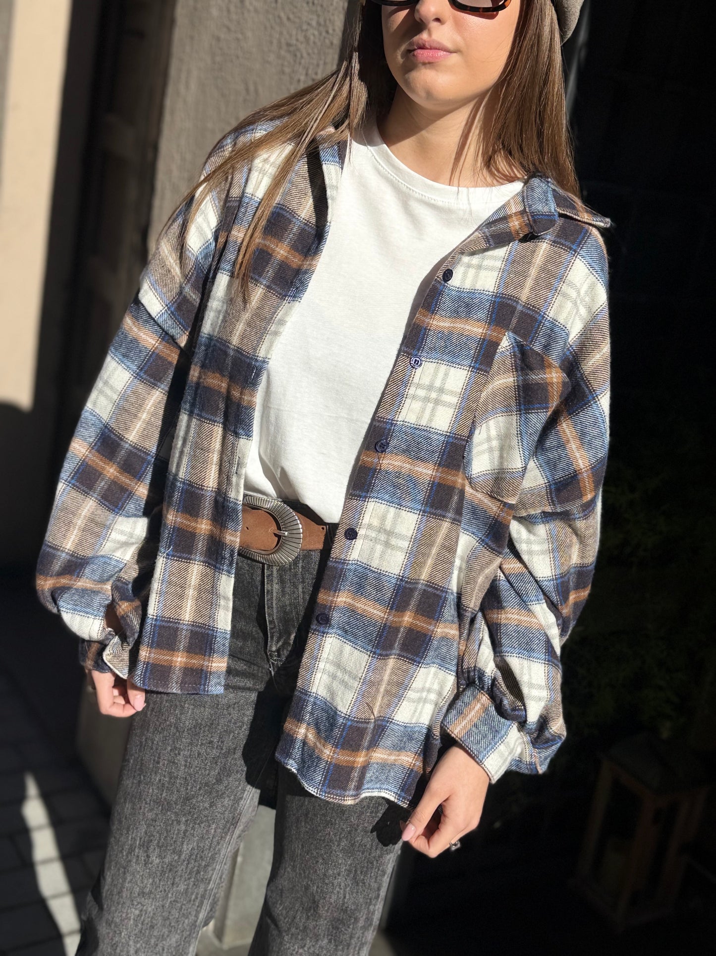 Camicia BRENDA check in flanella BLU/CAMEL