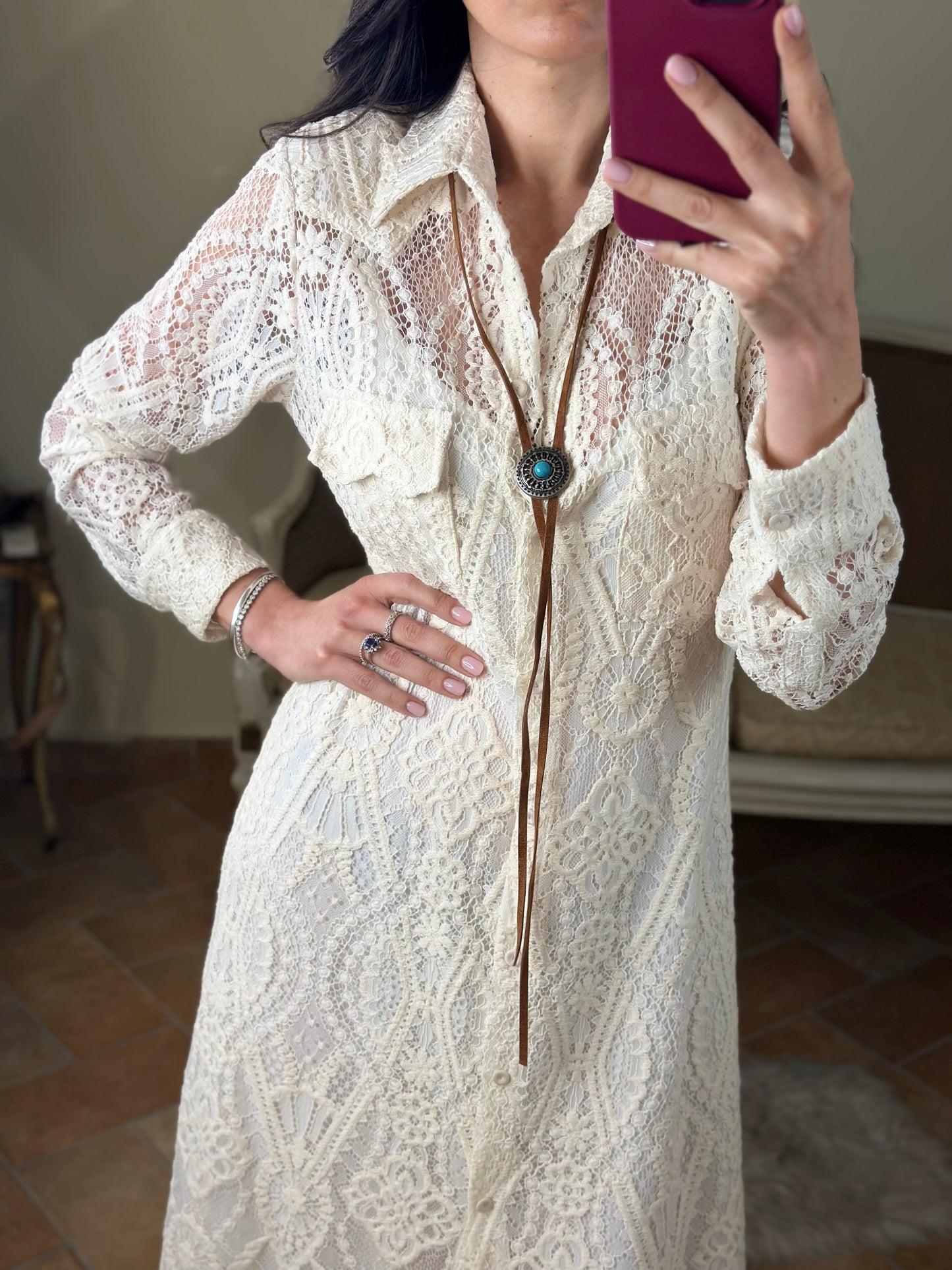 Tensione in Abito chemisier in pizzo BURRO