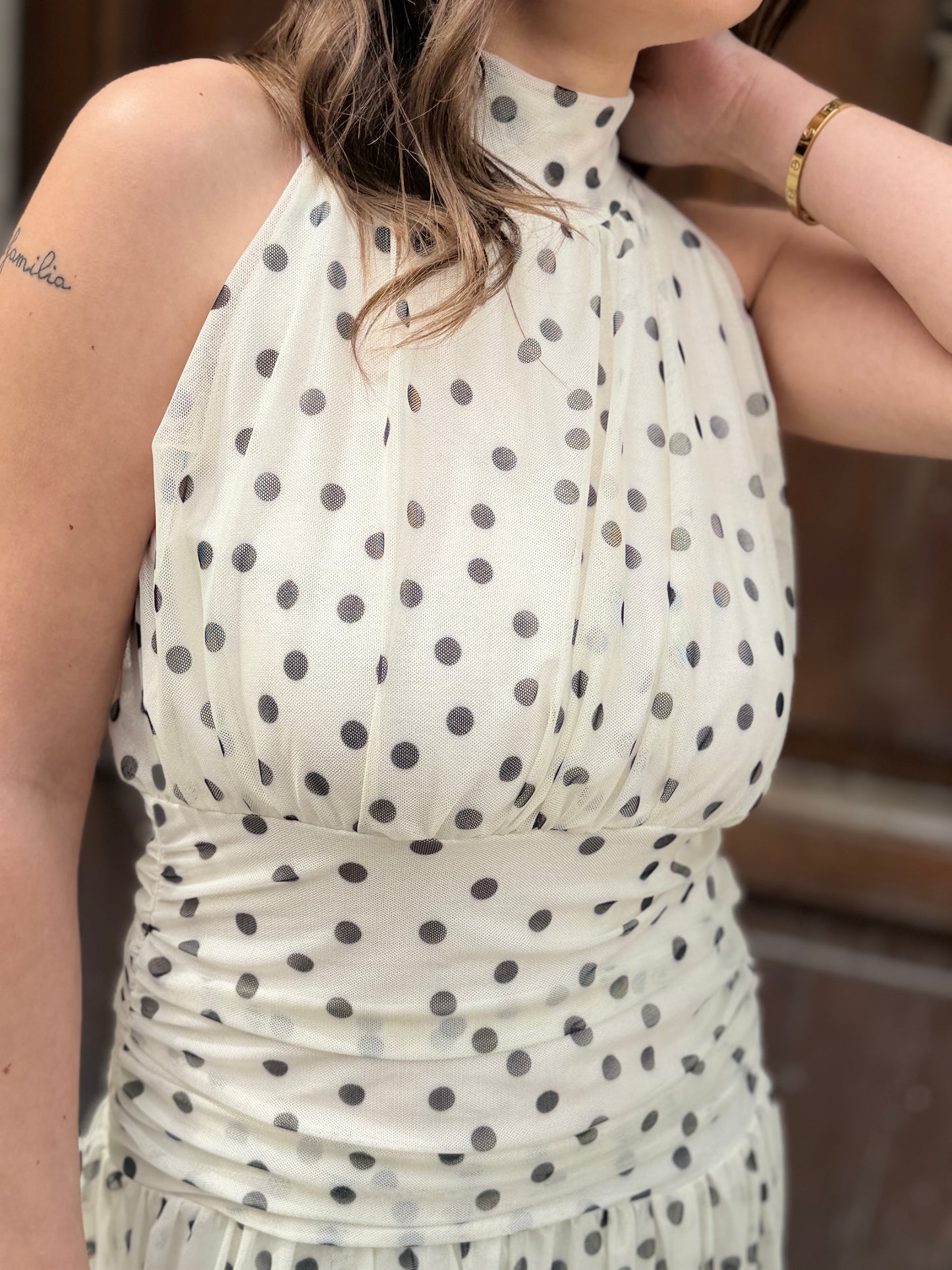 Abito in Mesh a pois Bianco/nero