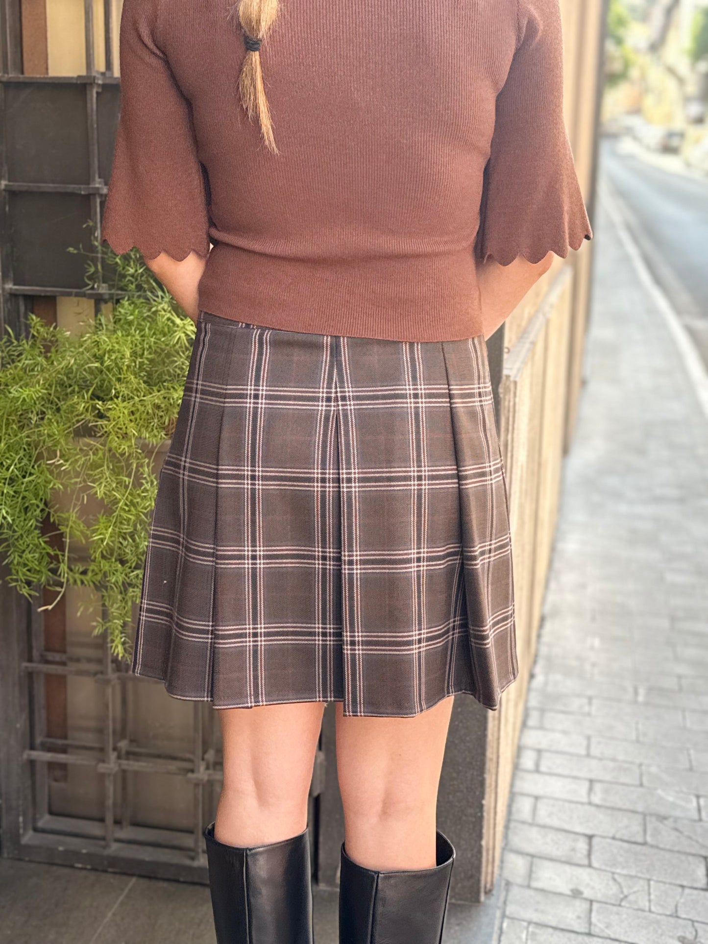 Mini gonna a pieghe stampa TARTAN MORO