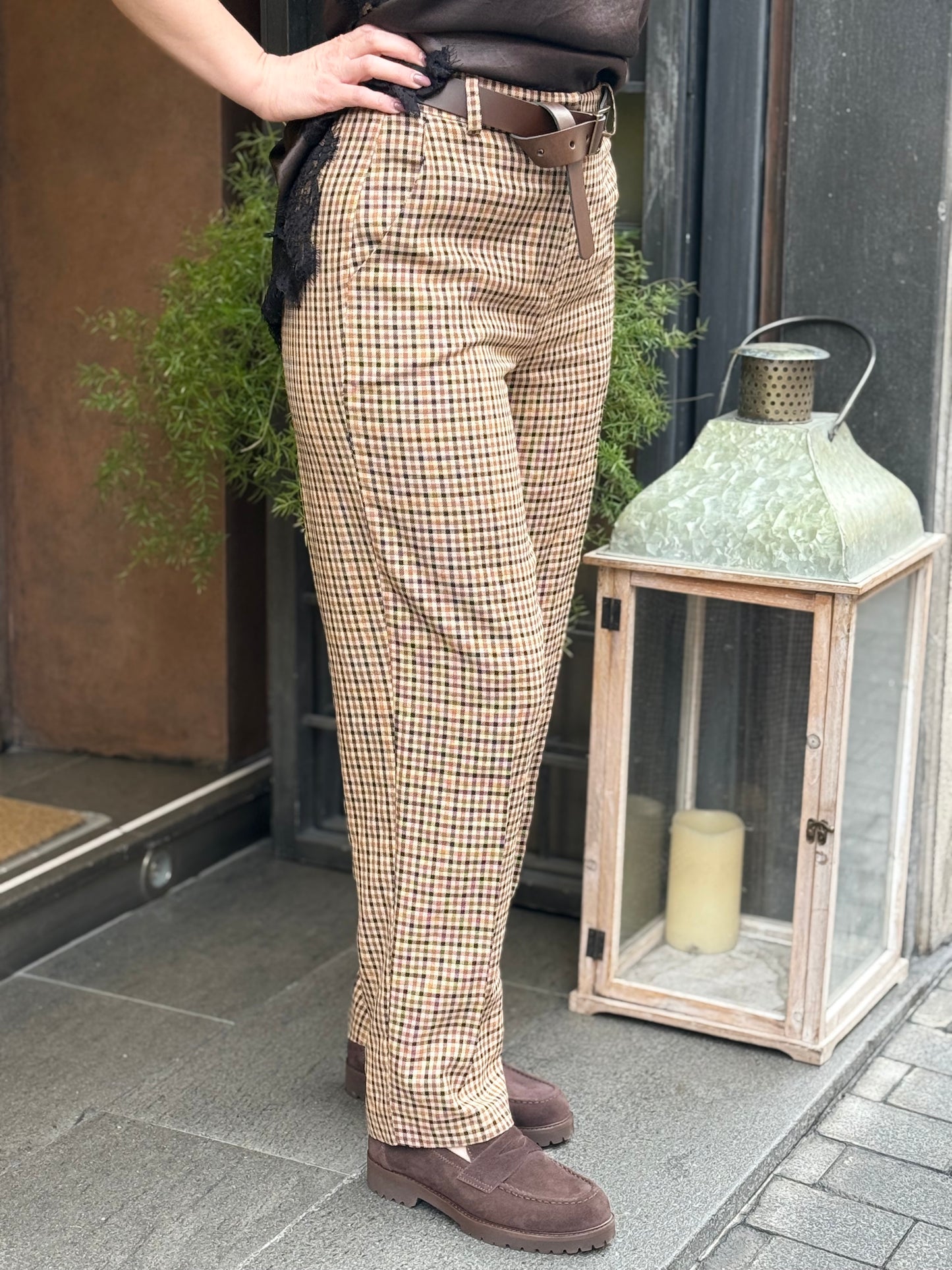 Tensione In pantalone carrot a quadri BEIGE