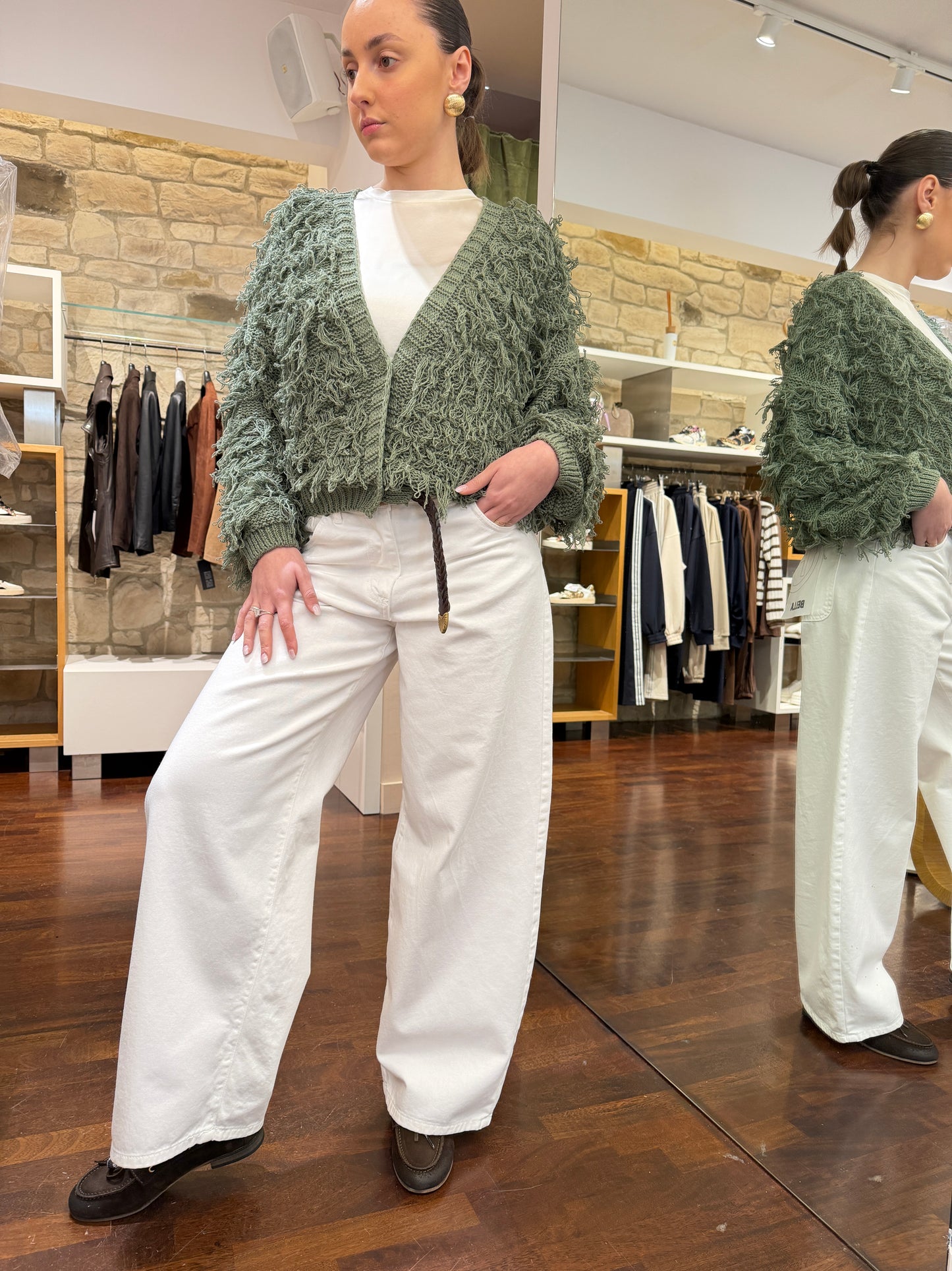 Haveone Cardigan frange con bottoni KAKI