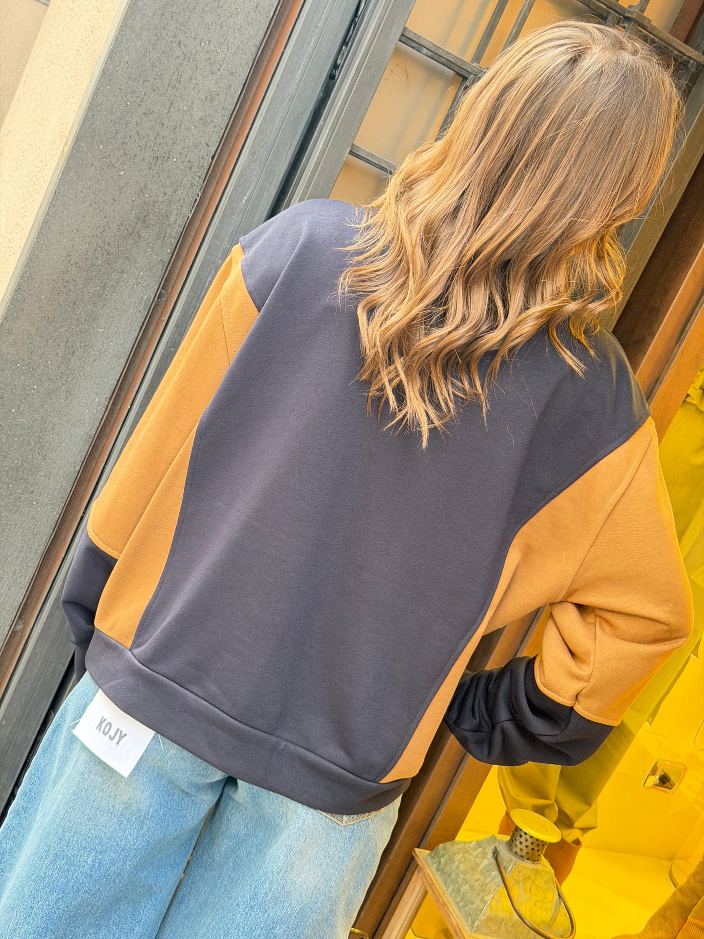 Tensione in Felpa bicolore con zip blu/tabacco