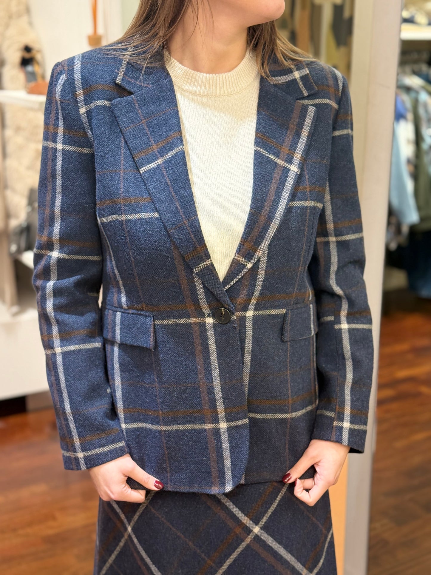 Tensione In Giacca check misto lana BLU