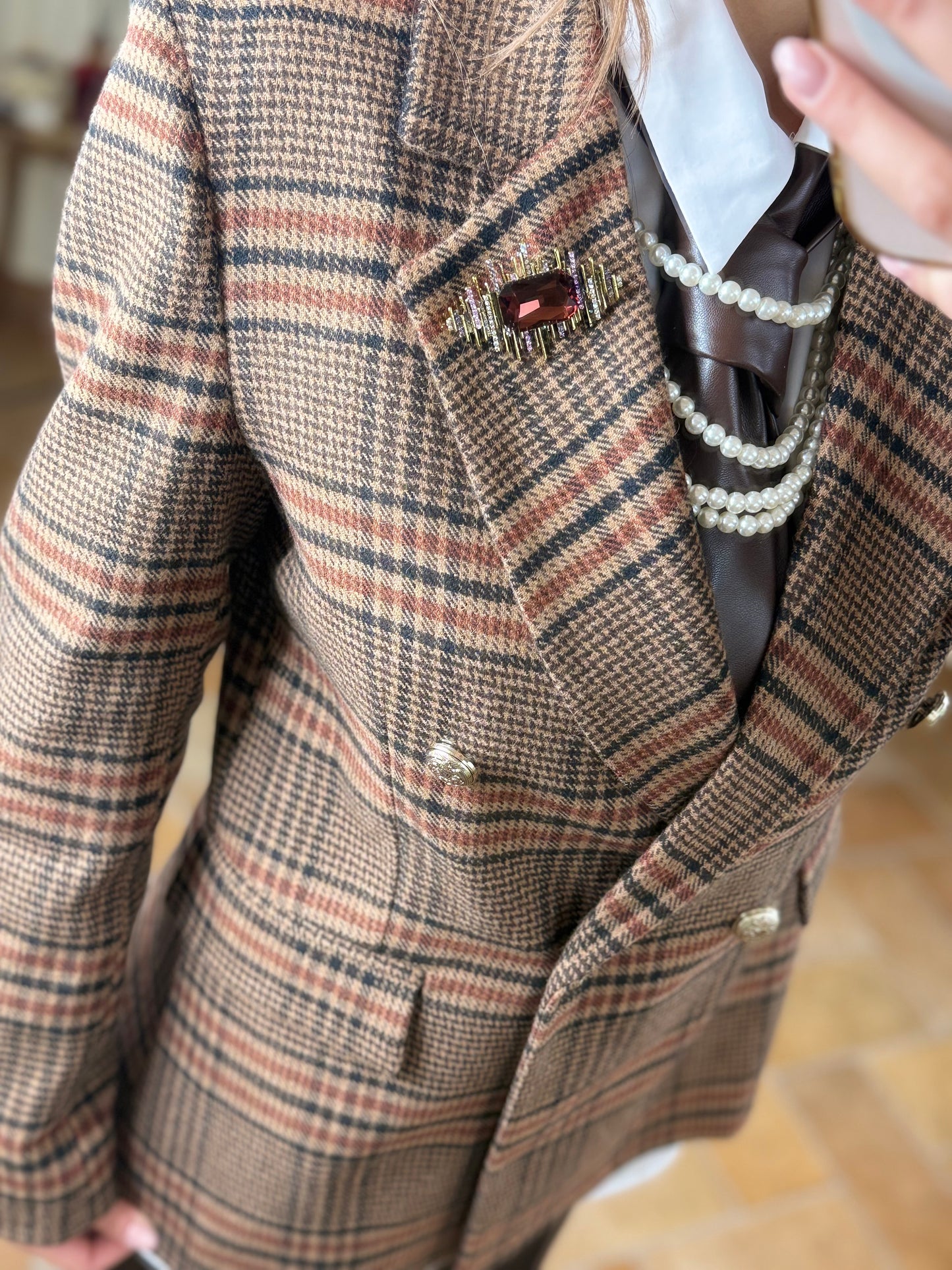 Tensione In Giacca tartan doppio petto BEIGE