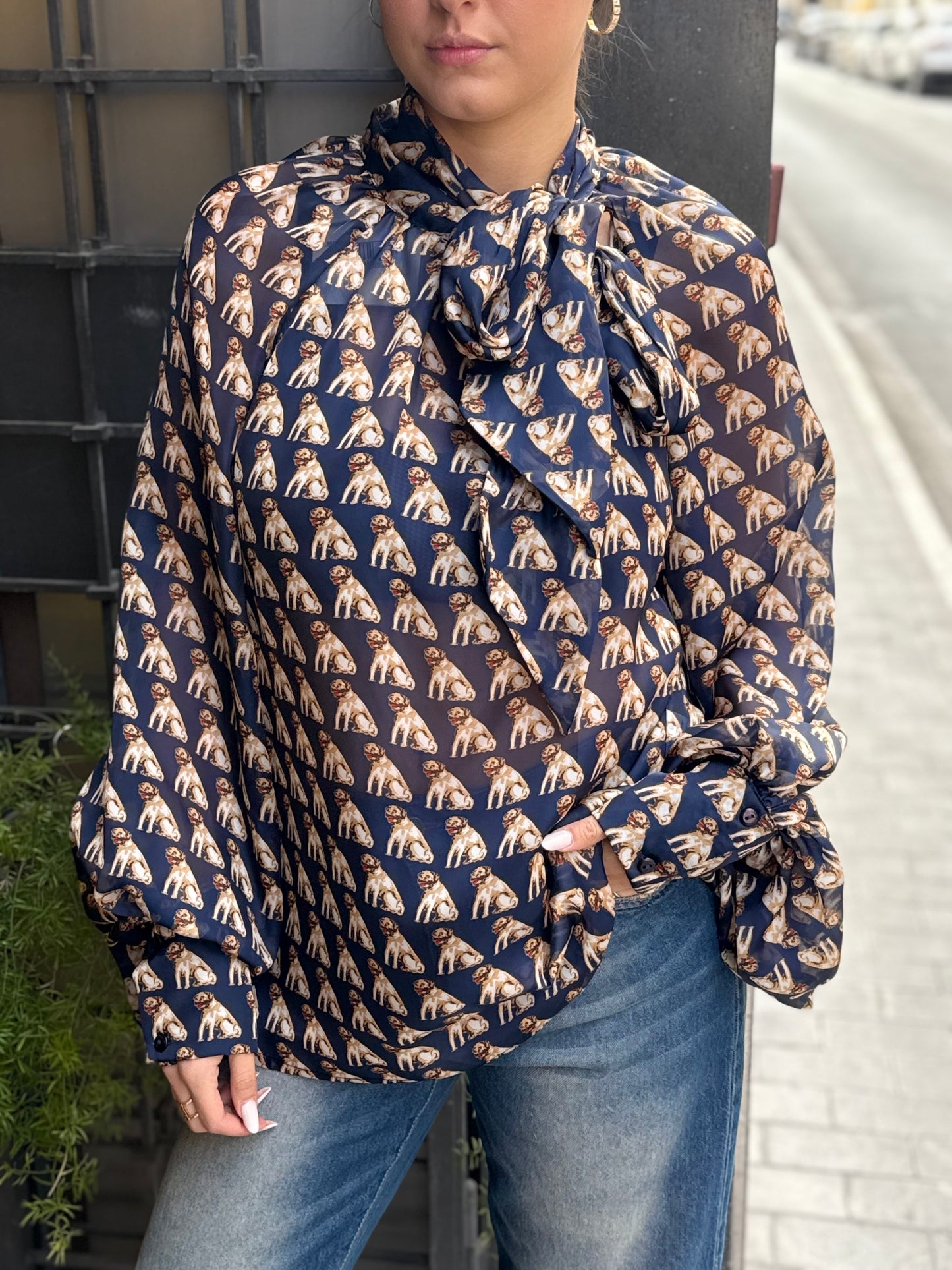 Tensione In Blusa stampa cani BLU