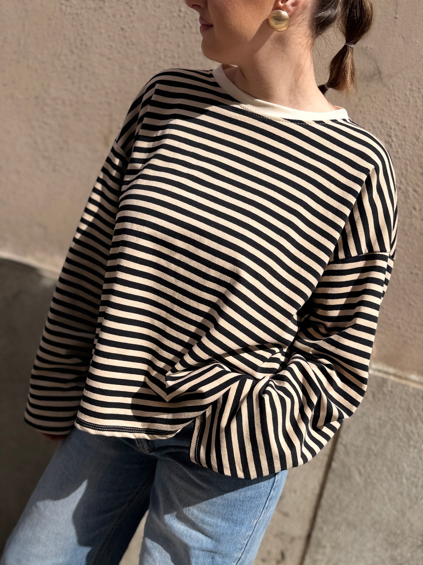 T-Shirt girocollo a righe BURRO/BEIGE/BLU