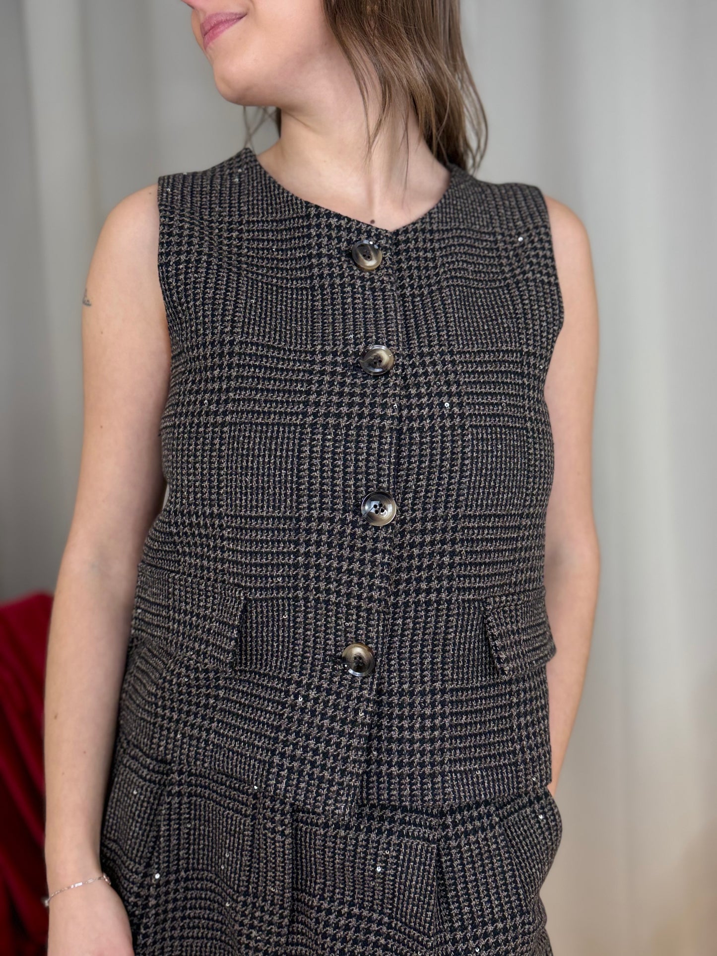 Gilet pied de poule MORO/NERO con micro paillettes