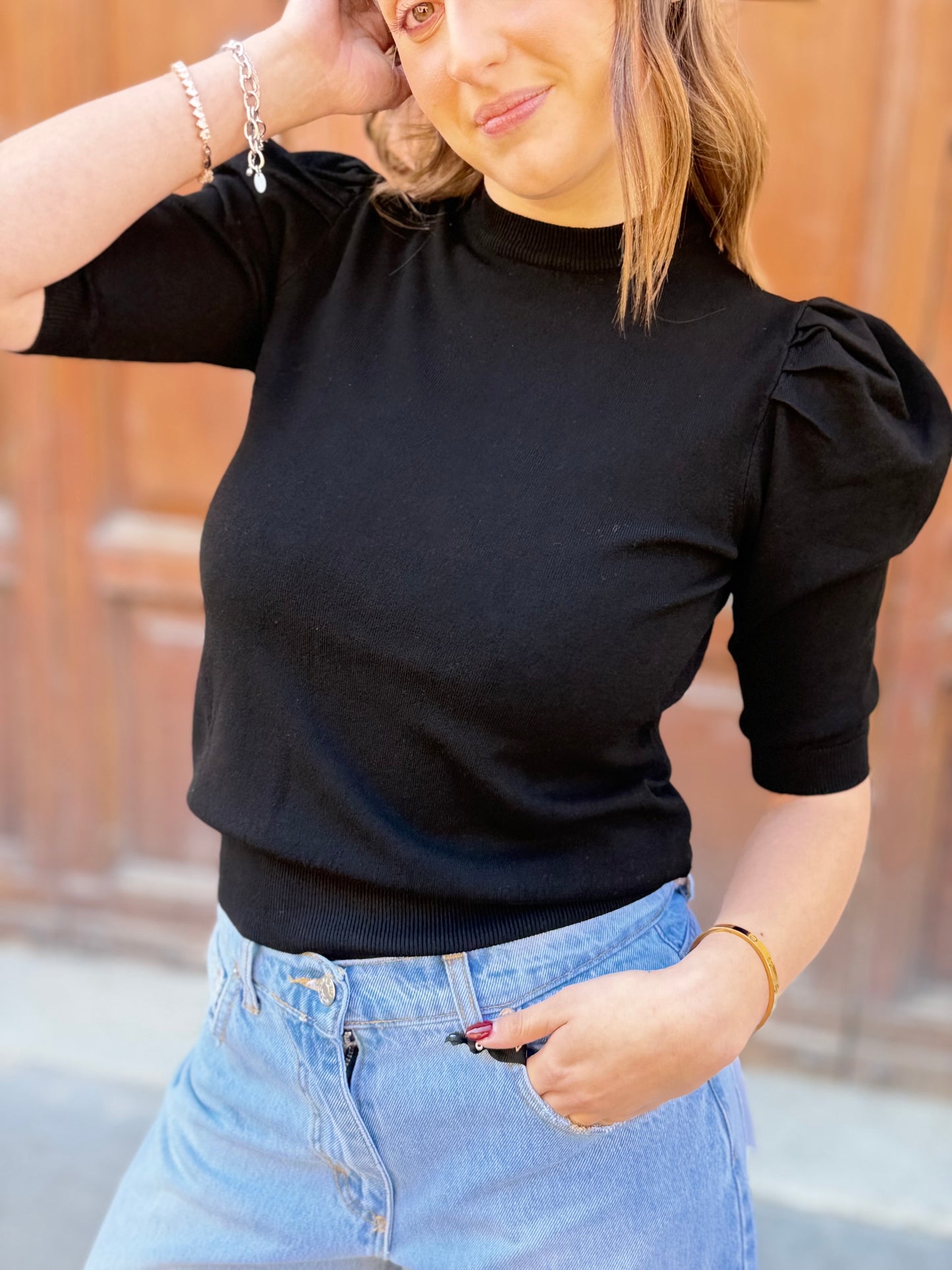 Haveone Maglia manica a sbuffo NERA