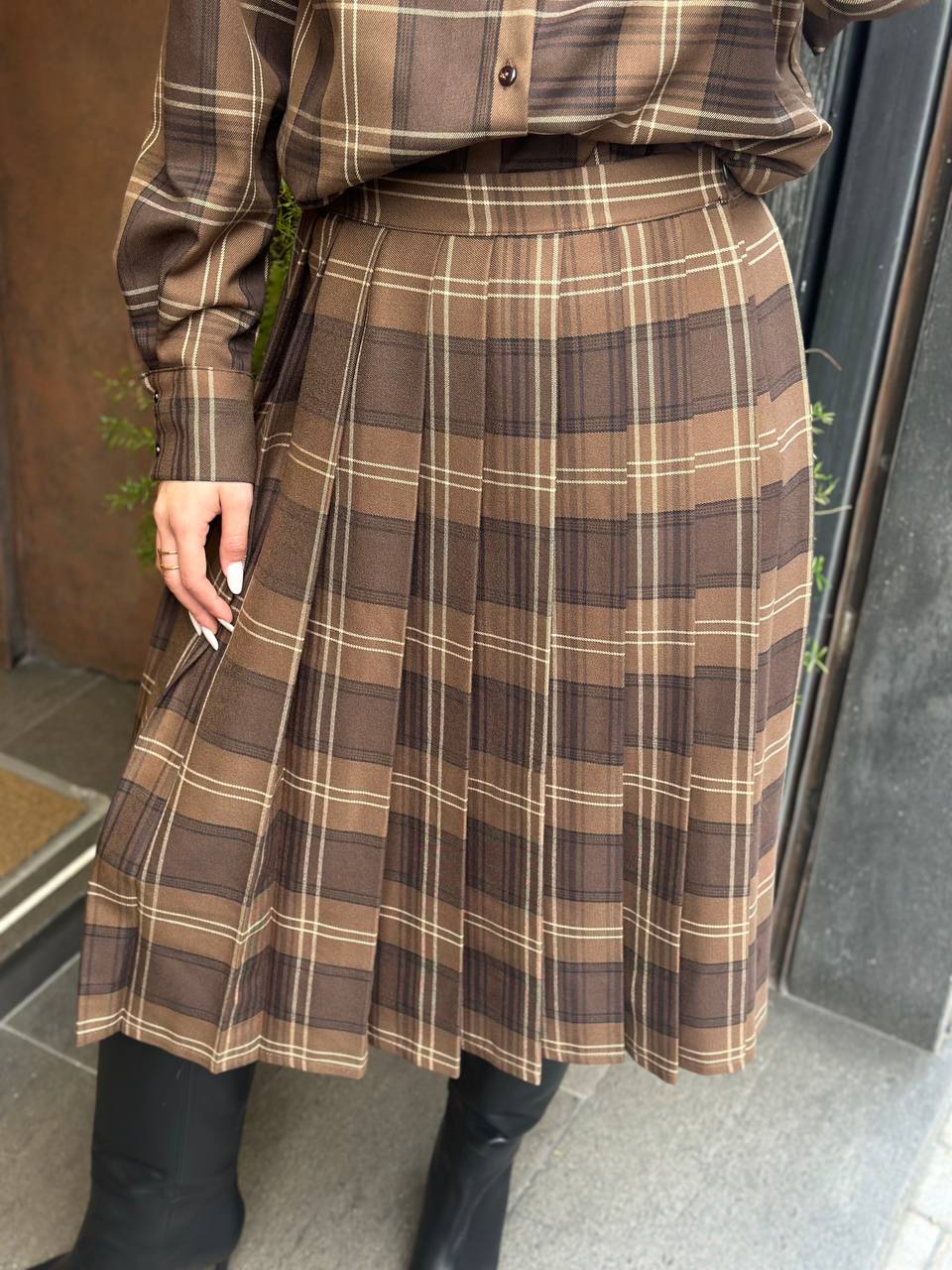 Tansione In Gonna check a pieghe MARRONE